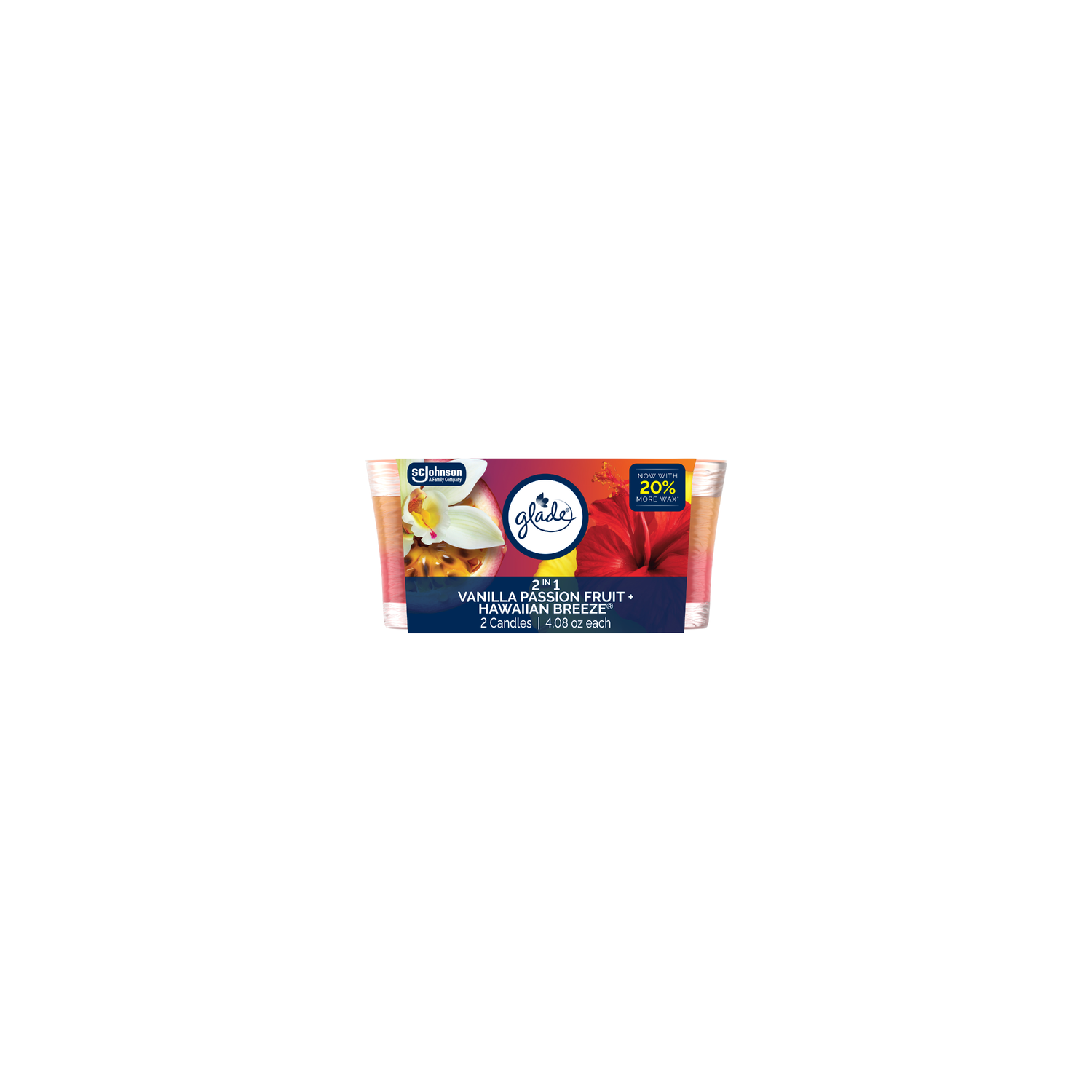 Glade 2in1 Single Wick Candles, Hawaiian Breeze + Vanilla Passionfruit - 8.16 Ounce