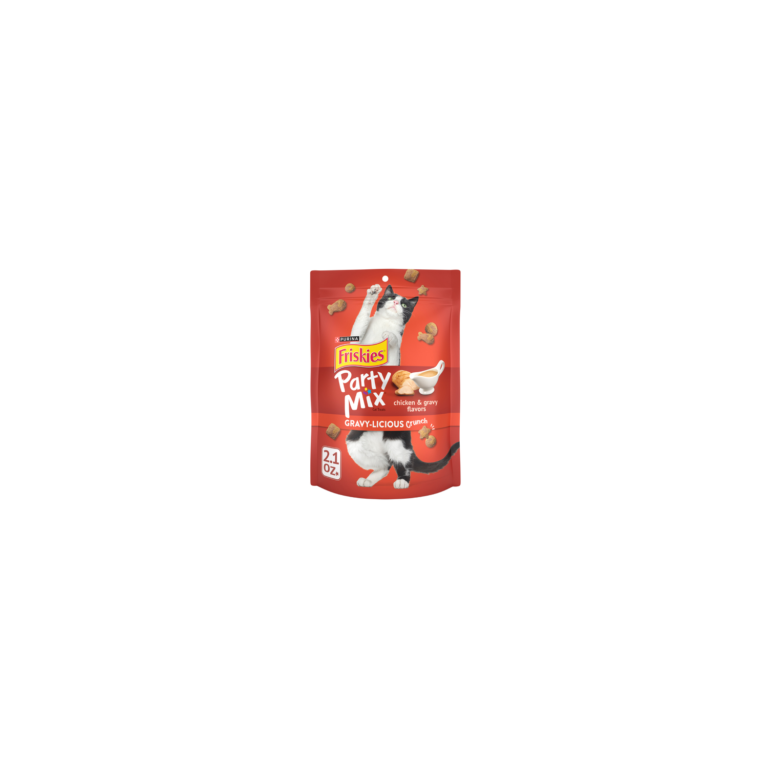 Purina Friskies Cat Treats, Party Mix Gravy-Licious Crunch Chicken And Gravy Flavors - 2.1 Ounce Image 1 of 4
