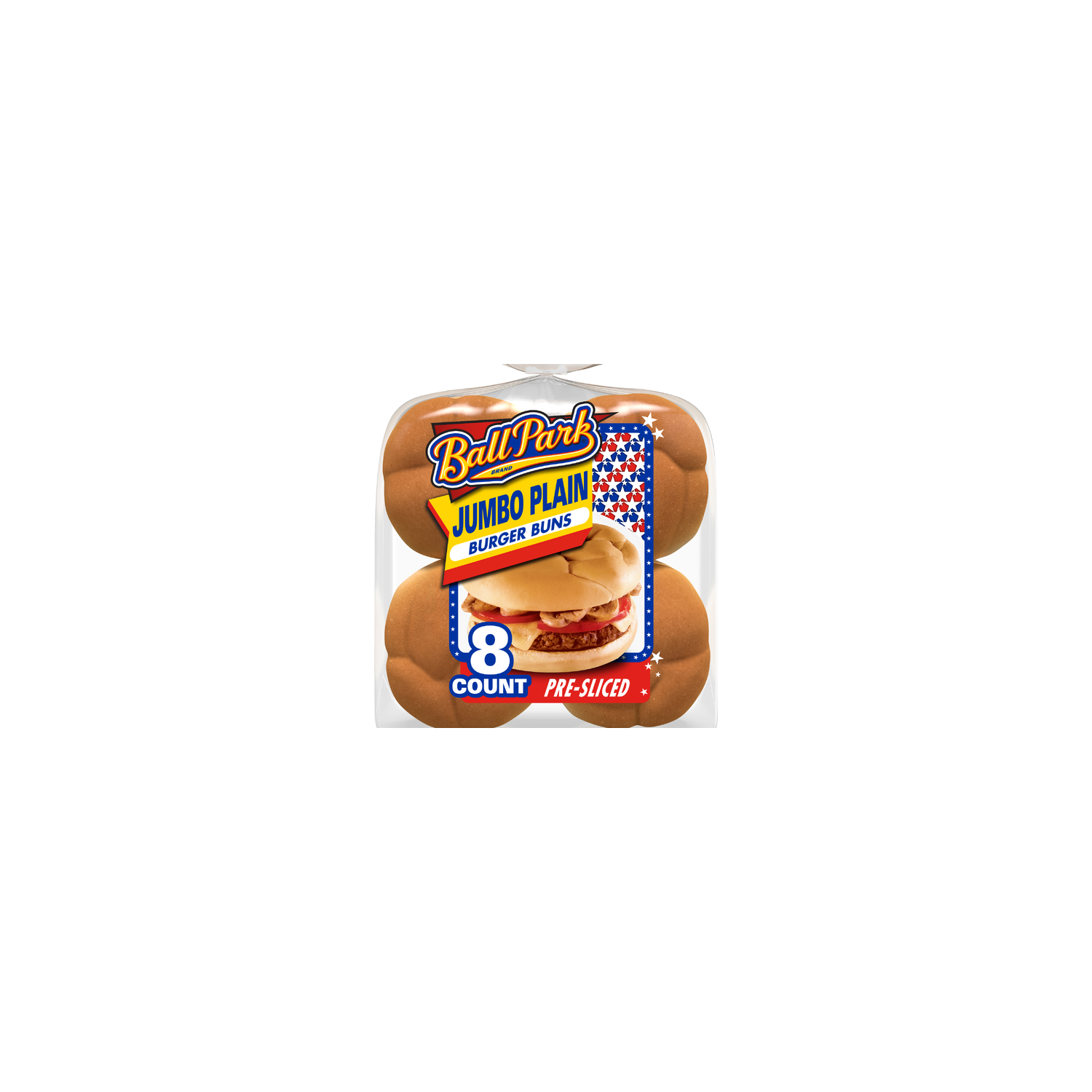 Ball Park Jumbo Plain Burger Buns, , Each White Pre-Sliced Hamburger Bag - 18.25 Ounce Image 1 of 4