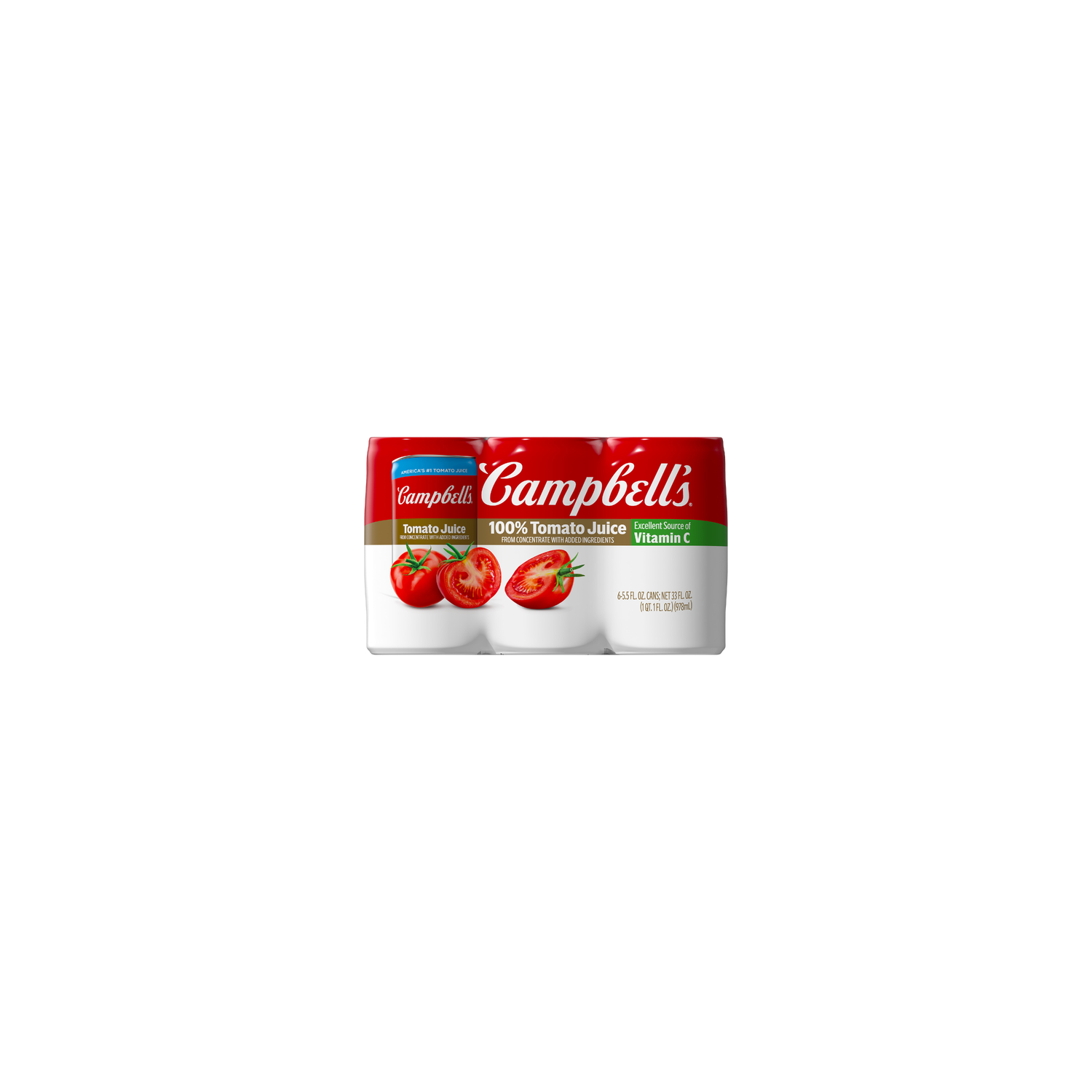 Campbell's 100% Tomato Juice, Can 6 Pack - 33 Fluid Ounce Image 1 of 2