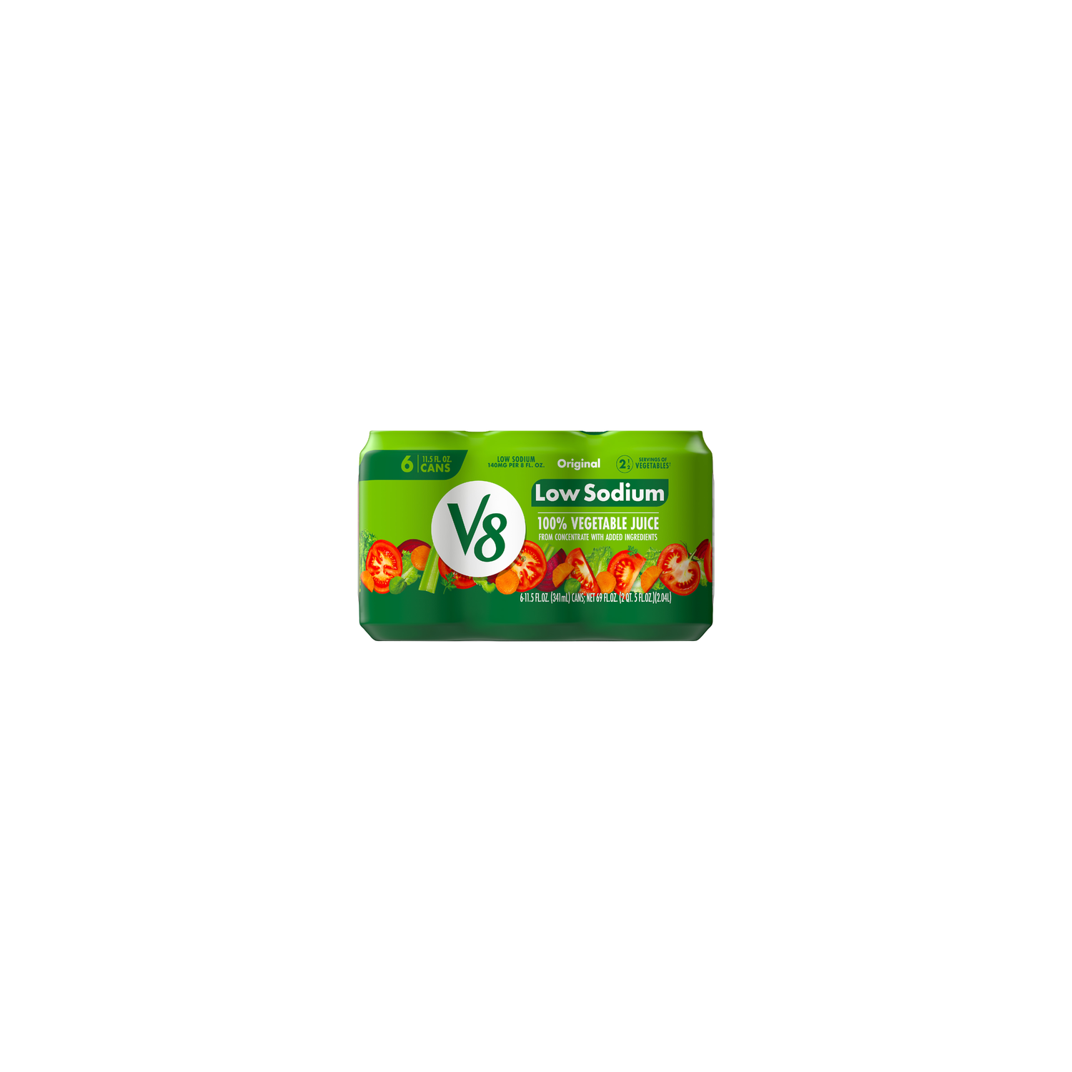 V8 Low Sodium Original 100% Vegetable Juice, Can 6 Pack - 69 Fluid Ounce Image 1 of 2