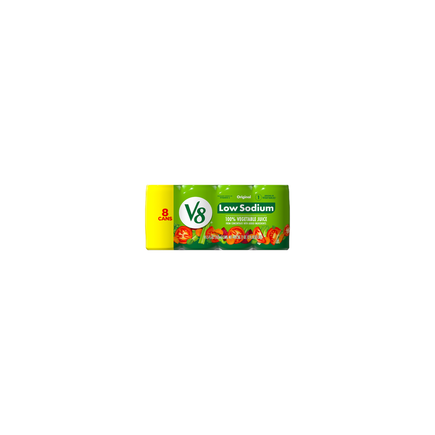 V8 Low Sodium Original 100% Vegetable Juice, Can 8 Pack - 44 Fluid Ounce Image 1 of 2