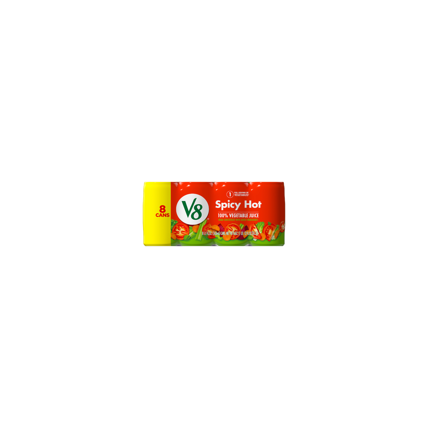 V8 Spicy Hot 100% Vegetable Juice, Can 8 Pack - 44 Fluid