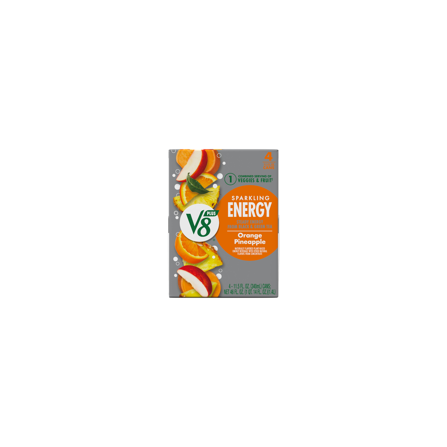 V8 +Energy Sparkling Orange Pineapple Juice Energy Drink, Can 4