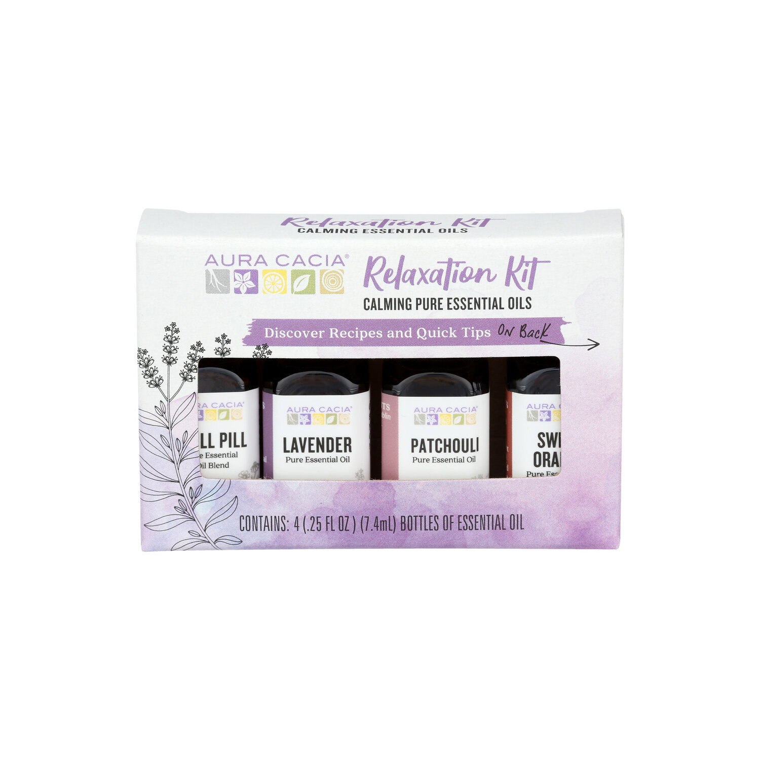 Aura Cacia Chill Pill, Lavender, Patchouli, Sweet Orange Discover Relaxation Kit - 0.25 Fluid Ounce - 4 Count Image 1 of 2