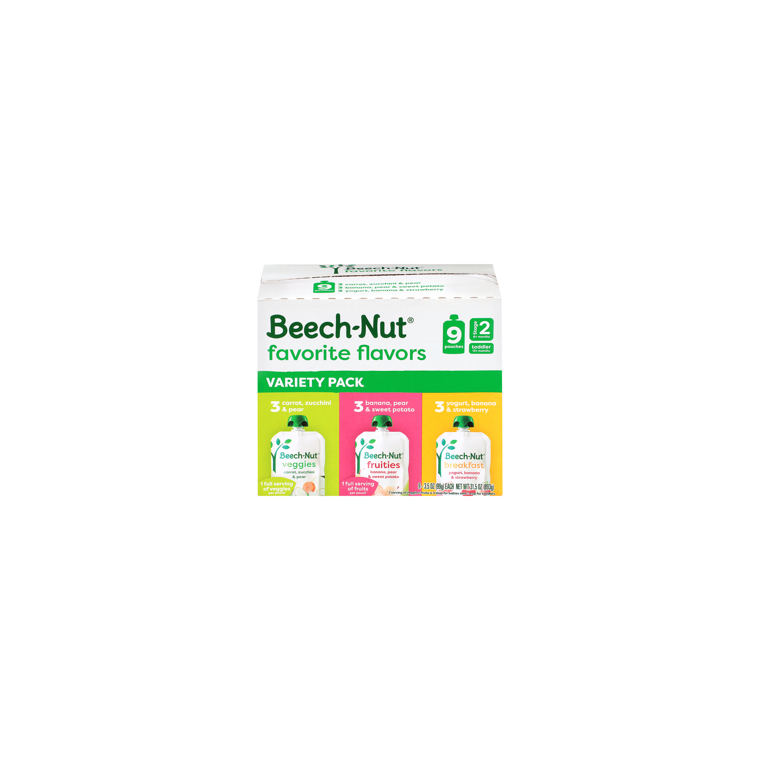 Beech-Nut Variety Pack Stage 2-4 Fruit & Veggies Toddler Pouch - 31.5 Ounce