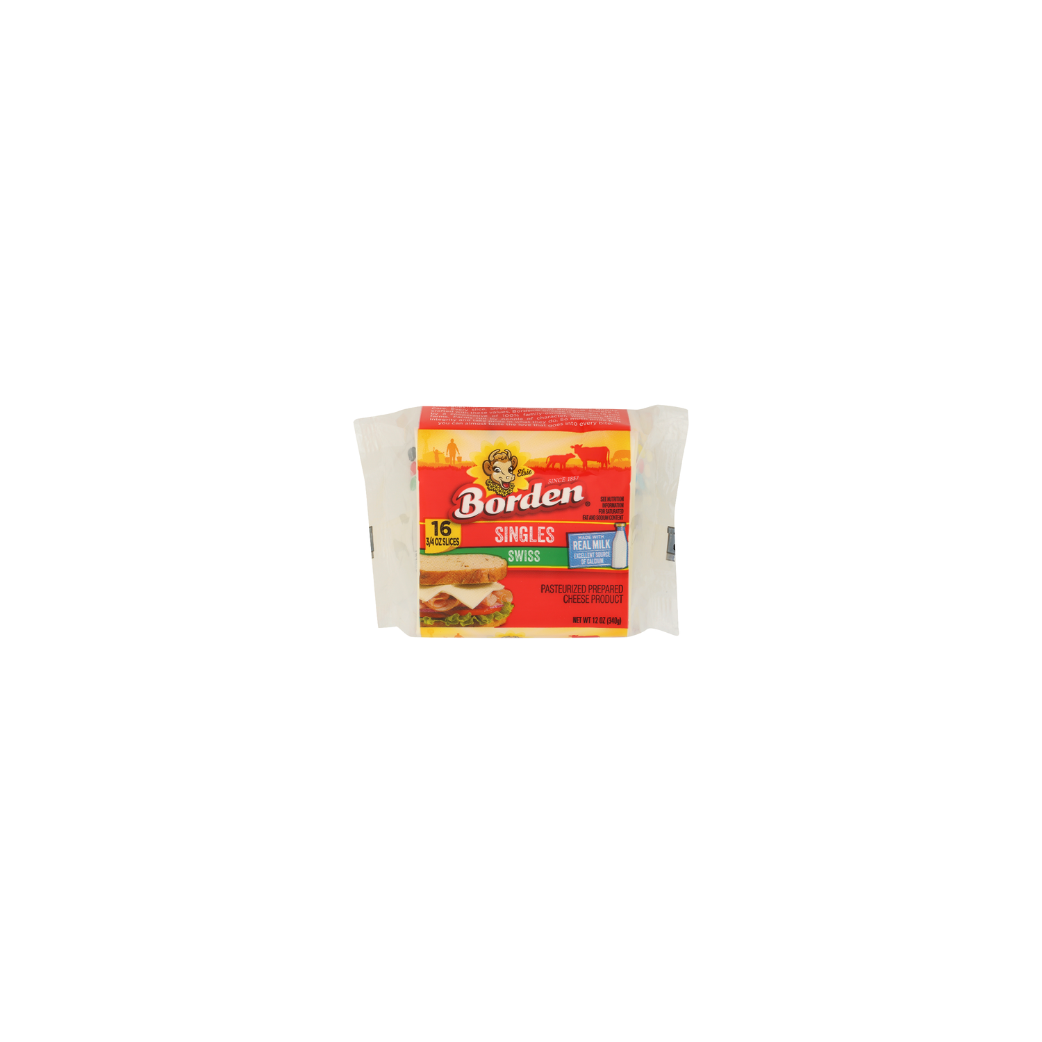 Borden Swiss Singles Pasteurized Prepared Cheese Product - 0.75 Ounce - 16 Count Image 1 of 4