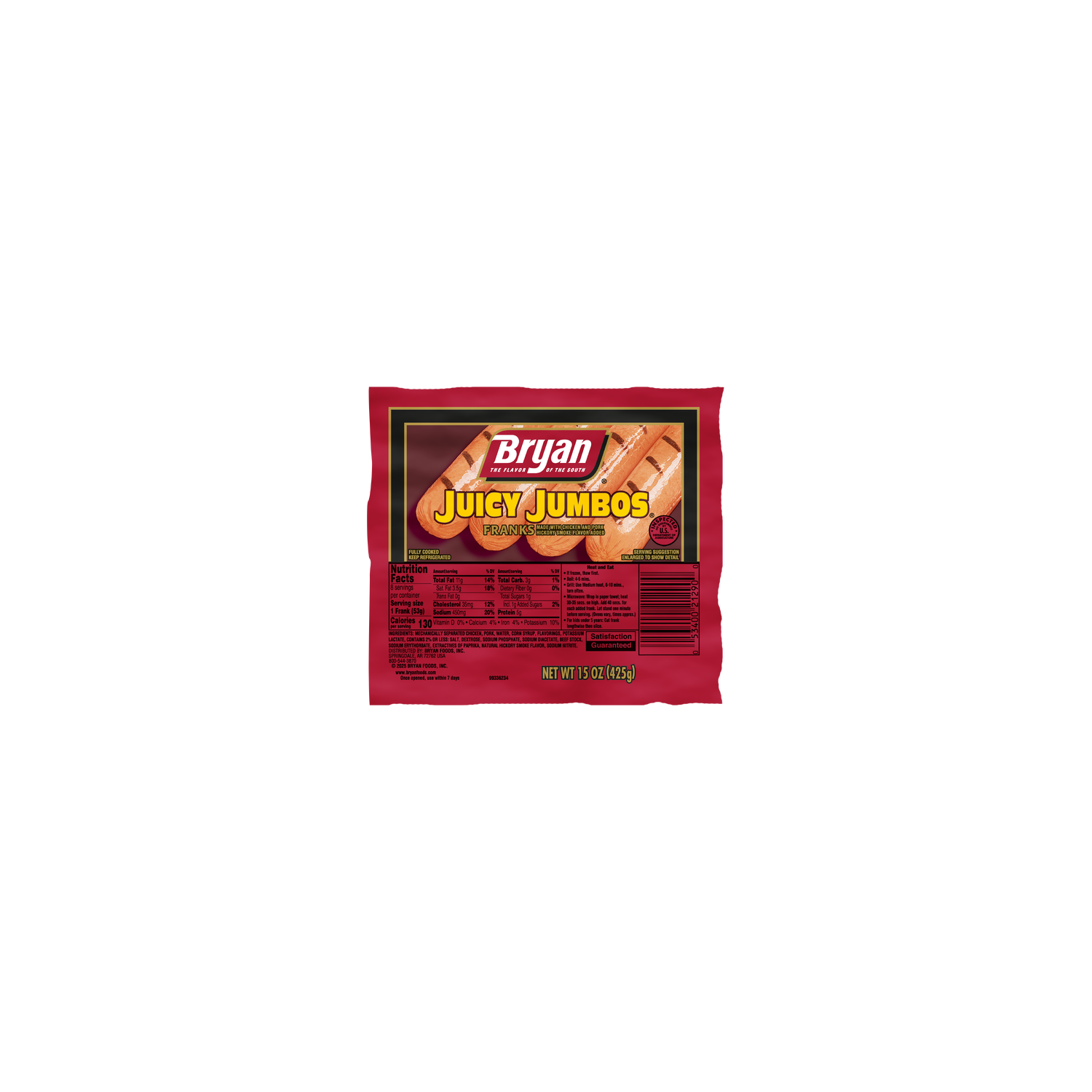Bryan Juicy Jumbos Hot Dogs - 1.875 Ounce - 8 Count Image 1 of 3