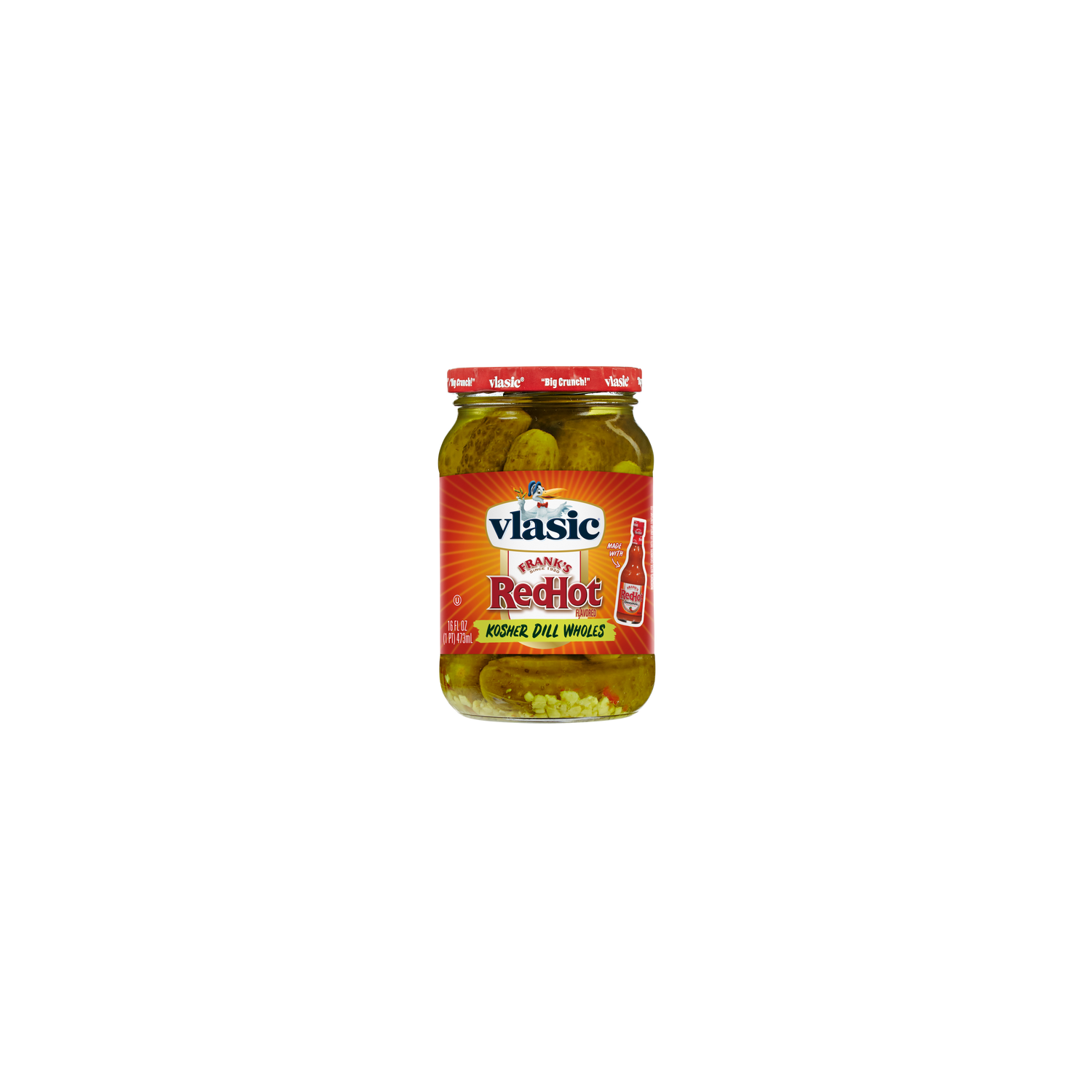 Vlasic Frank's Redhot Original Cayenne Pepper Sauce Flavored Kosher Dill Whole Pickles - 16 Fluid Ounce Image 1 of 2
