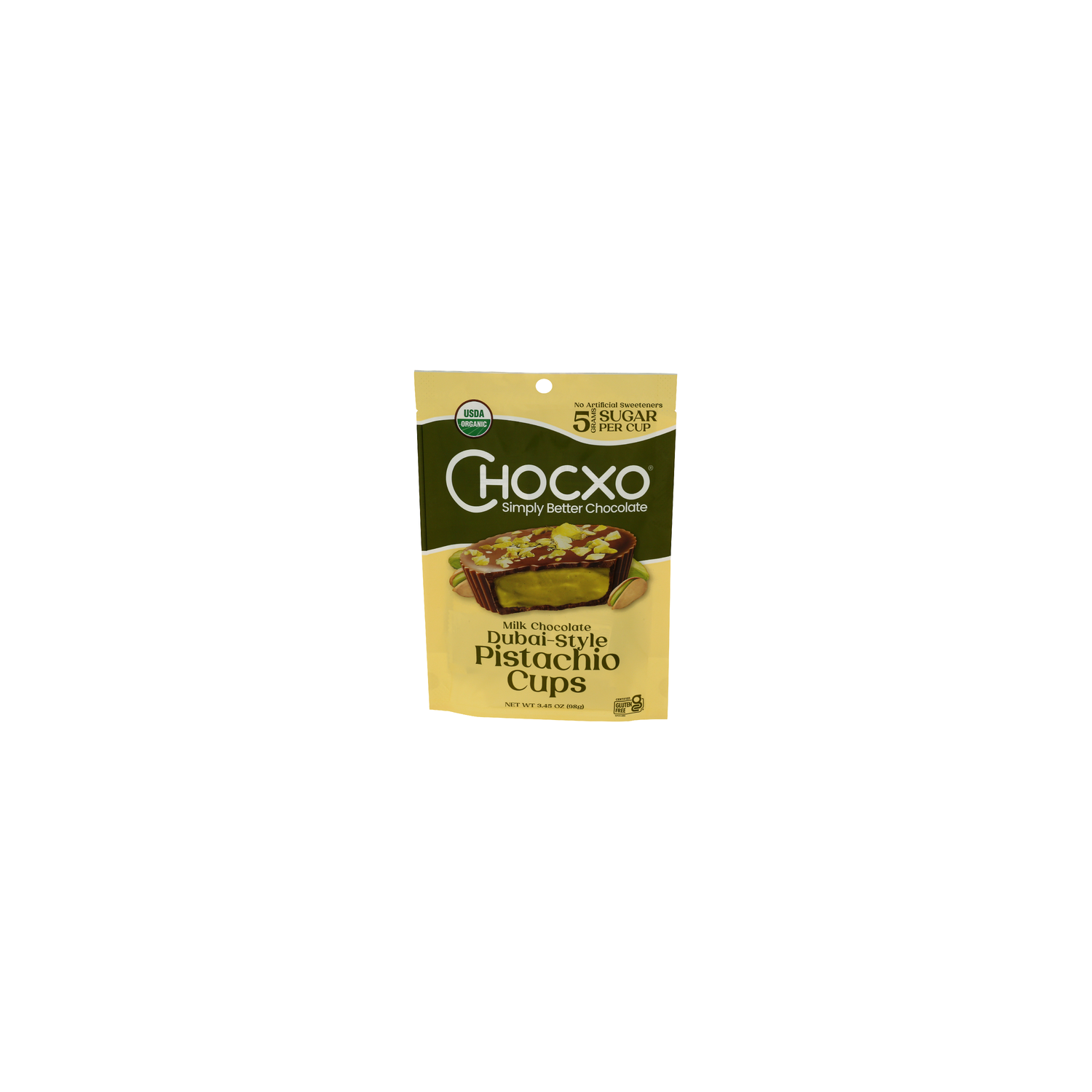 ChocXO Milk Chocolate Dubai Style Pistachio Cups - 3.45 Ounce Image 1 of 4