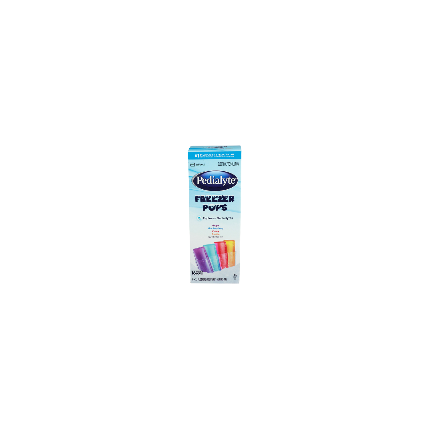 Pedialyte Grape Blue Raspberry Cherry Orange Freezer Pops - 0.131 Fluid Ounce - 16 Count Image 1 of 4