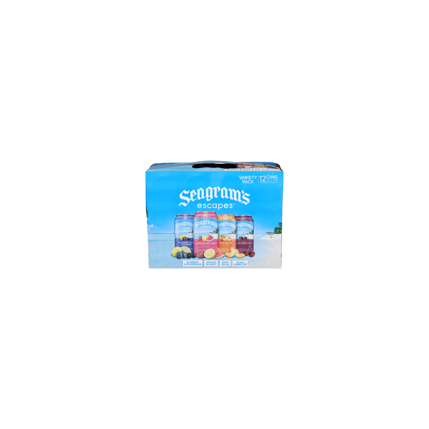 SEAGRAM's Escapes Blueberry Acai Lemonade Jamaican Me Happy Peach Bellini Black Cherry Fizz Variety Pack Premium Malt Beverage - 12 Count Image 1 of 2