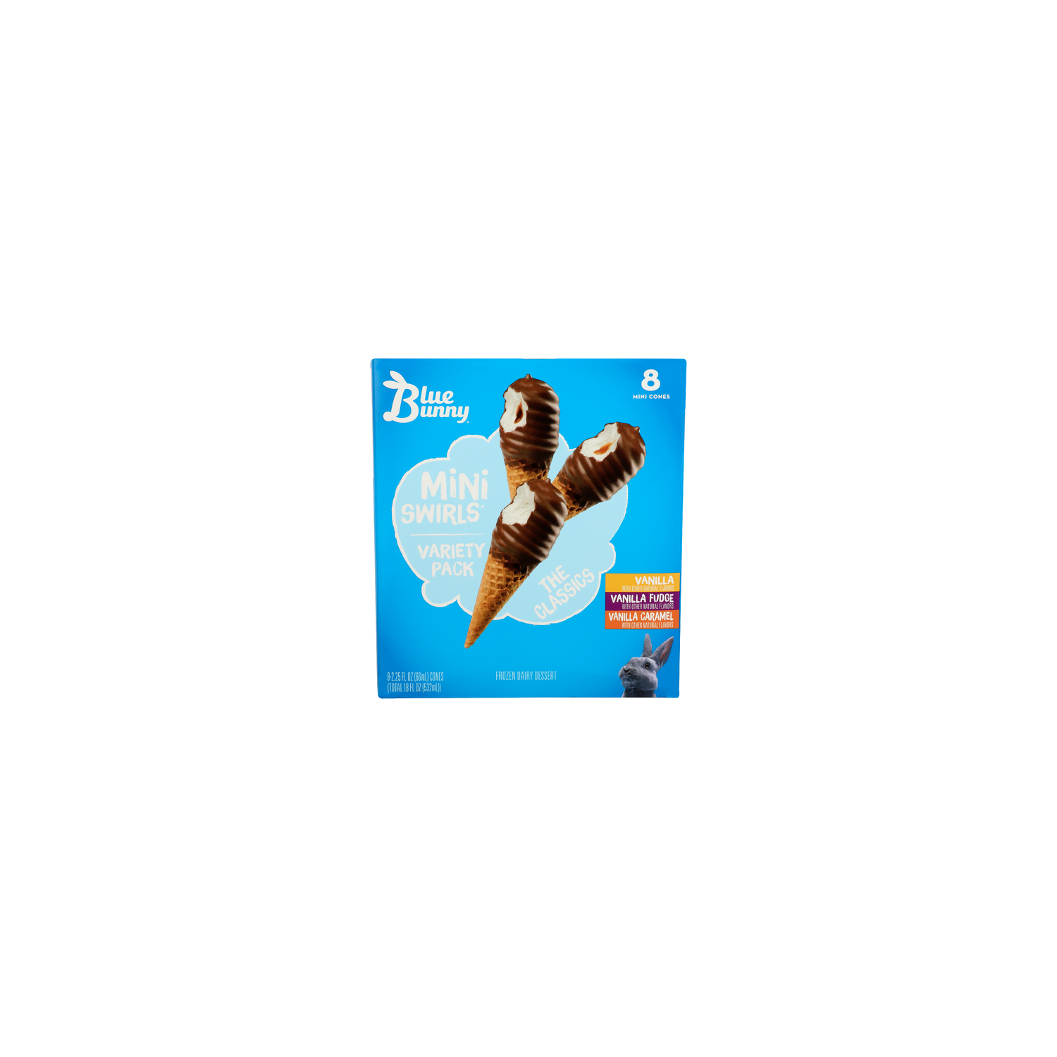 Blue Bunny Mini Swirls Vanilla Fudge Caramel The Classics Frozen Dairy Dessert - 2.25 Fluid Ounce - 8 Count Image 1 of 4