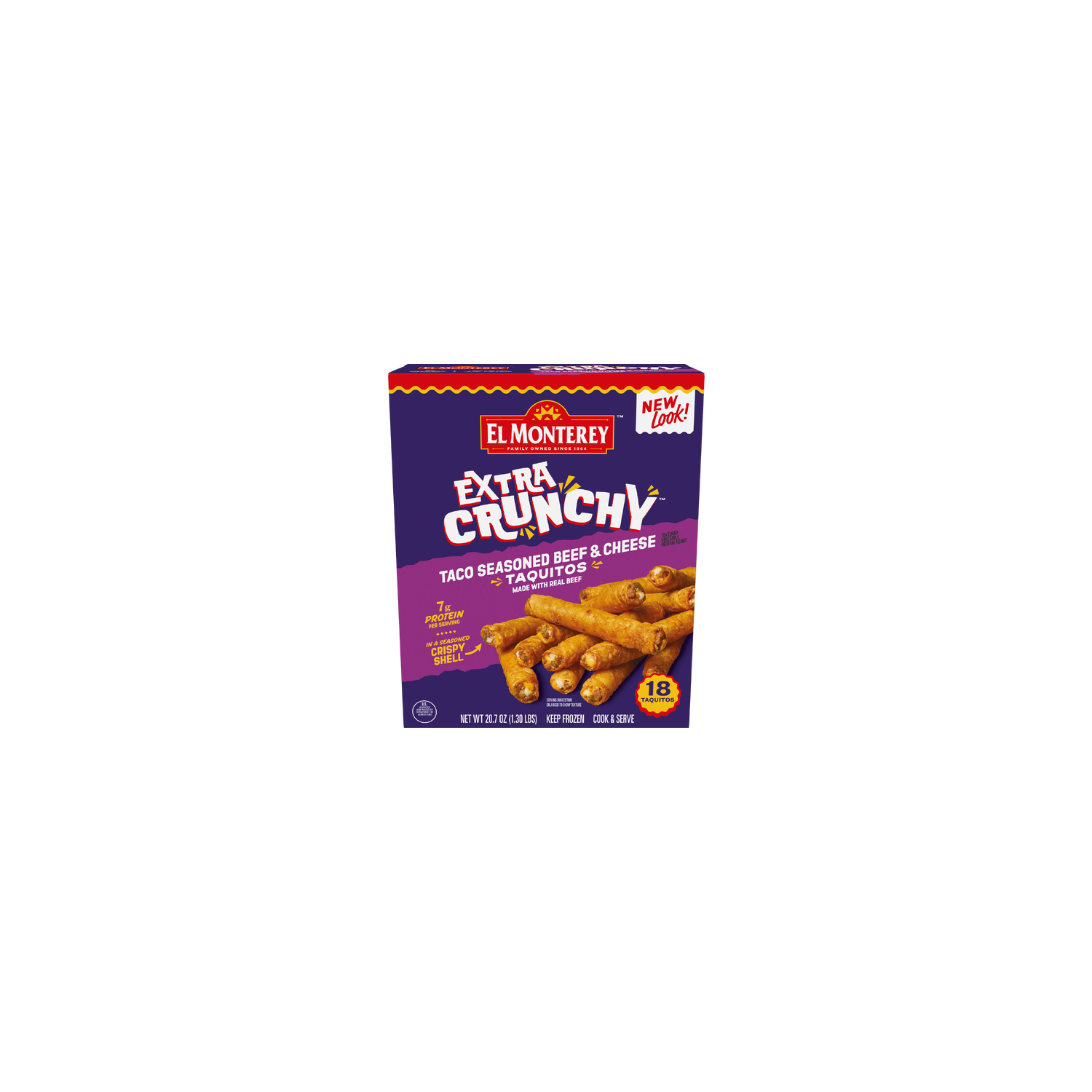 El Monterey Extra Crunchy Taco Seasoned Beef & Cheese Taquitos , Frozen - 1.218 Ounce - 17 Count