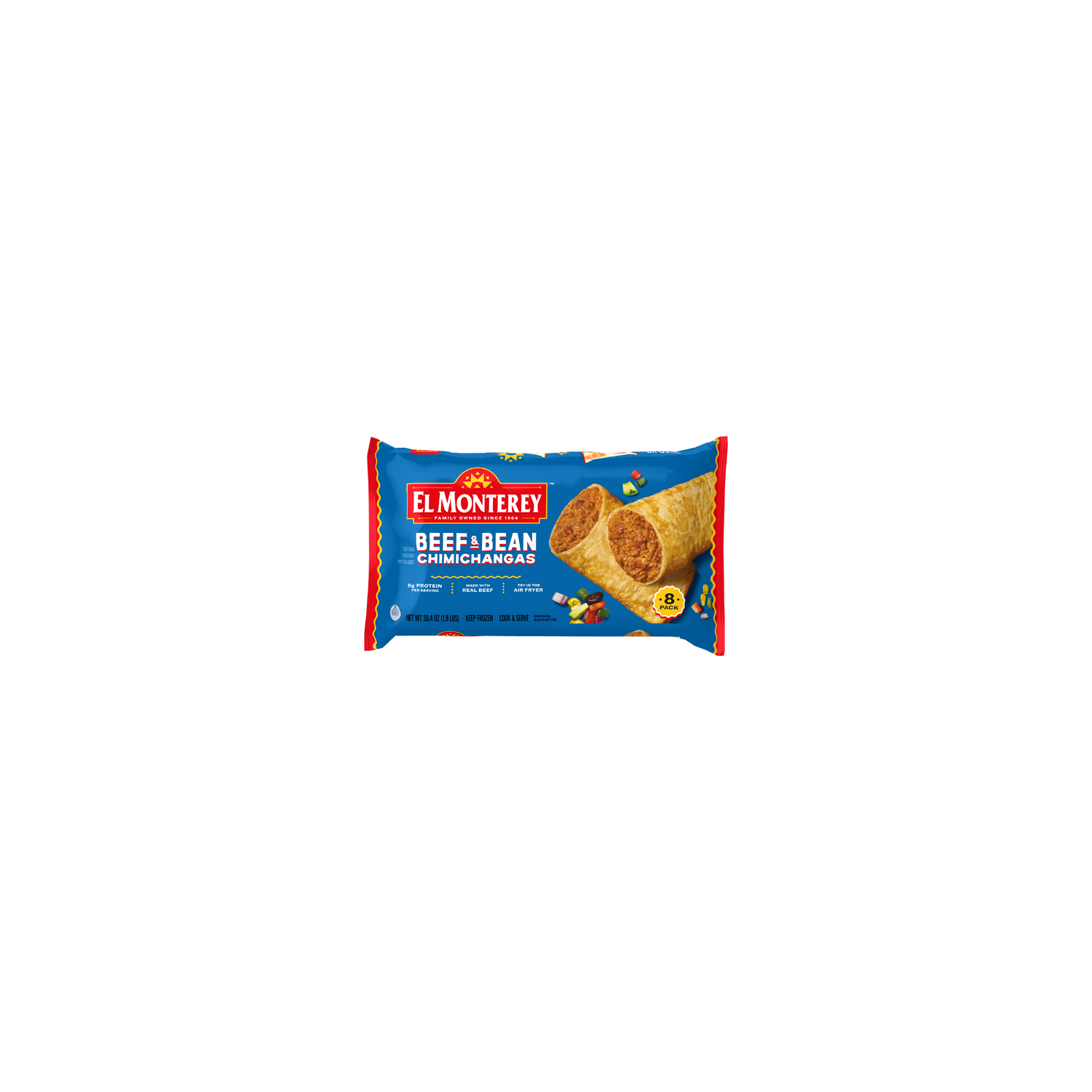 El Monterey Beef & Bean Chimichangas , Family Size Frozen - 3.8 Ounce - 8 Count