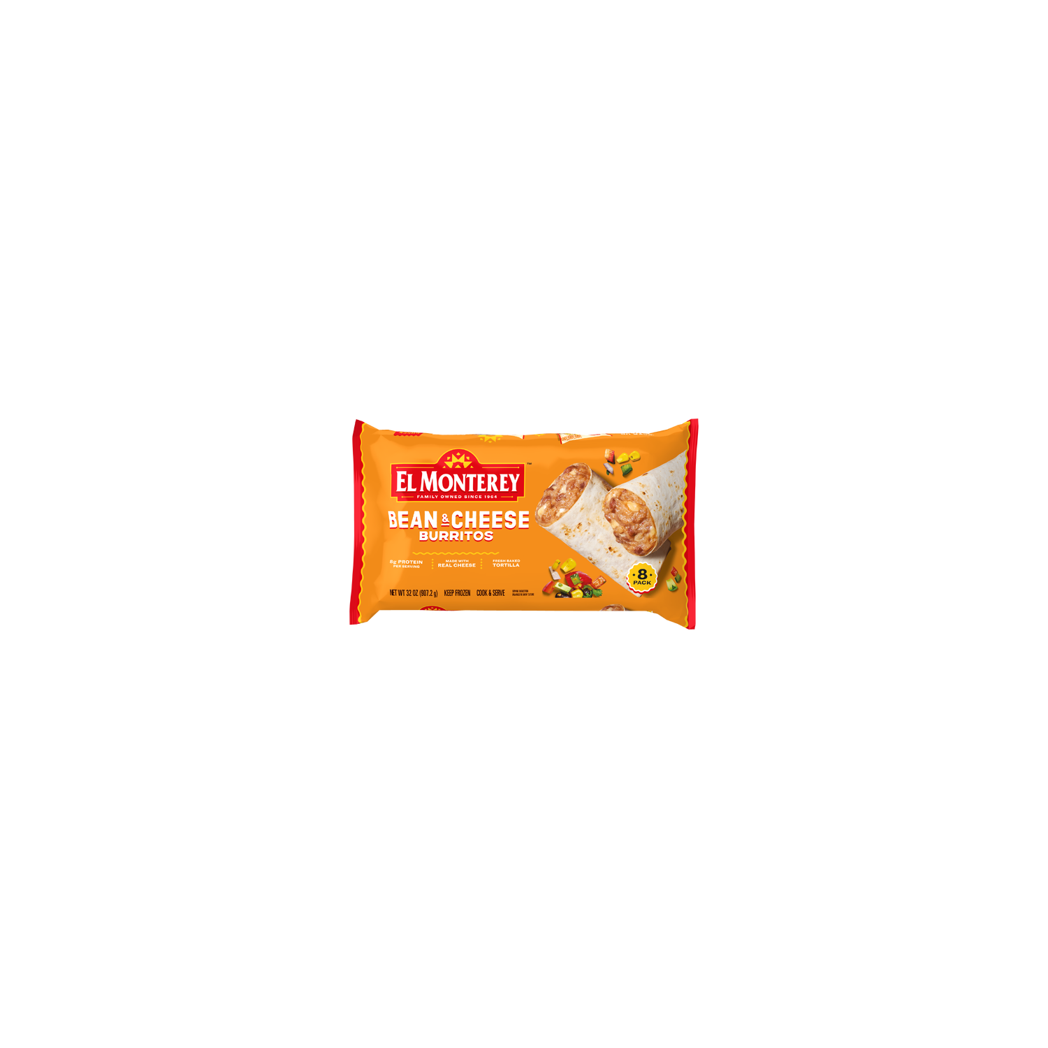 El Monterey Bean And Cheese Burritos , Family Size Frozen - 4 Ounce - 8 Count