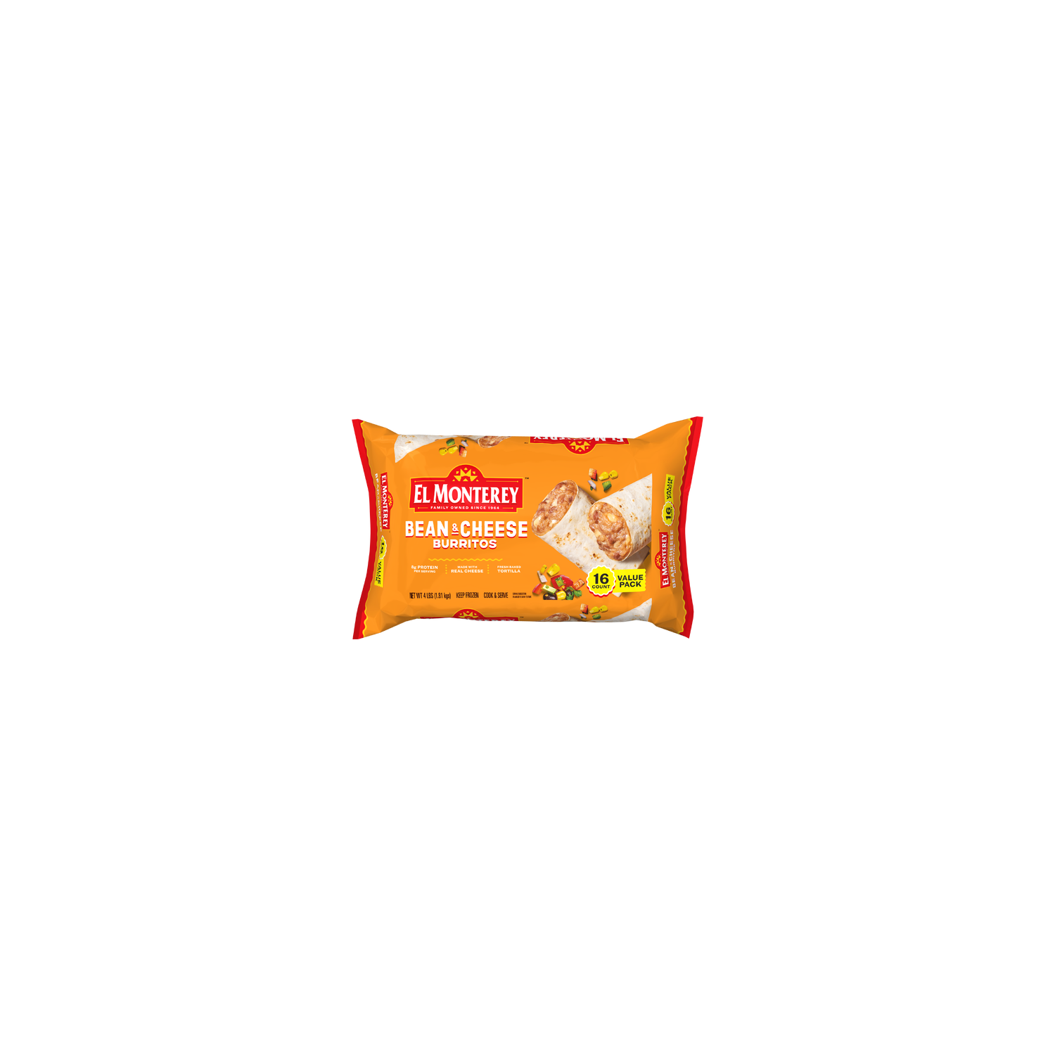 El Monterey Value Pack Bean & Cheese Burritos, Frozen - 0.25 Pound - 16 Count