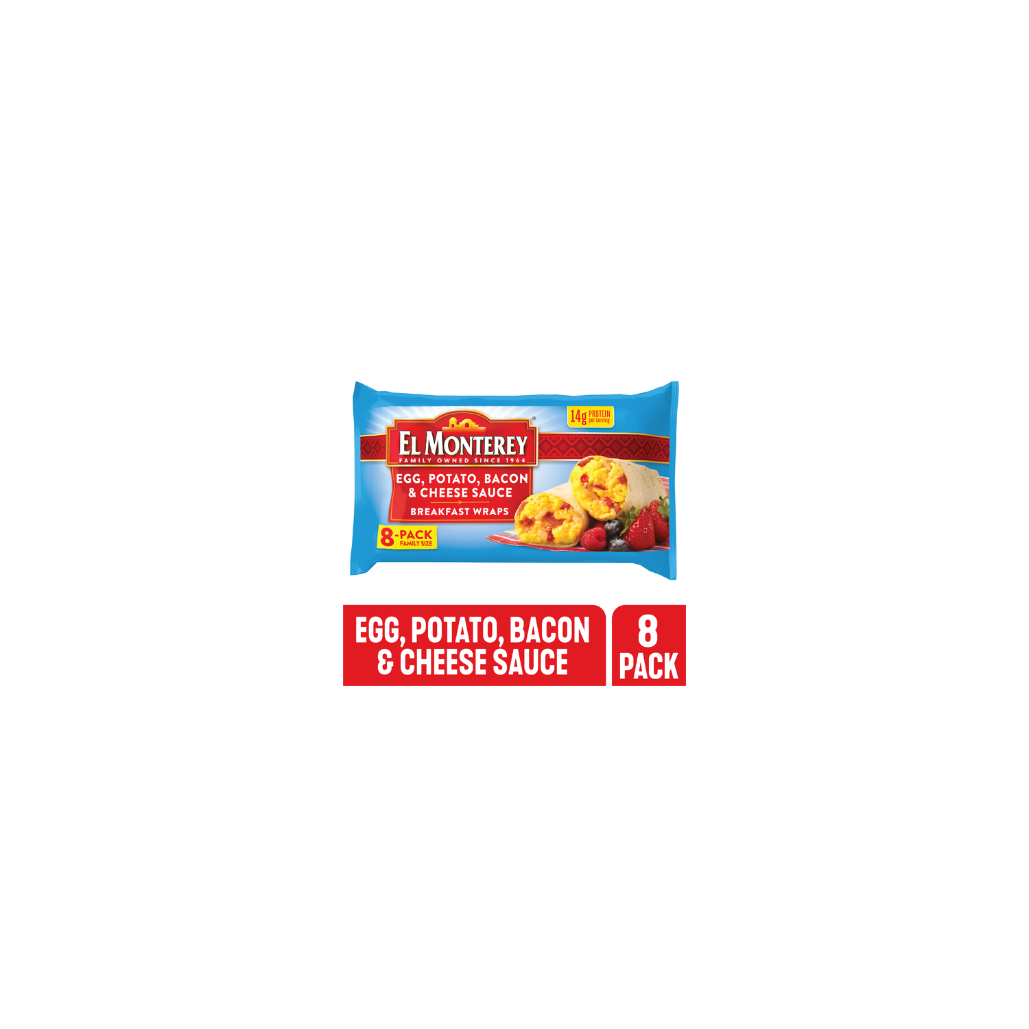 El Monterey Egg, Potato, Cheese Sauce & Bacon Breakfast Wraps, Frozen - 3.6 Ounce - 8 Count