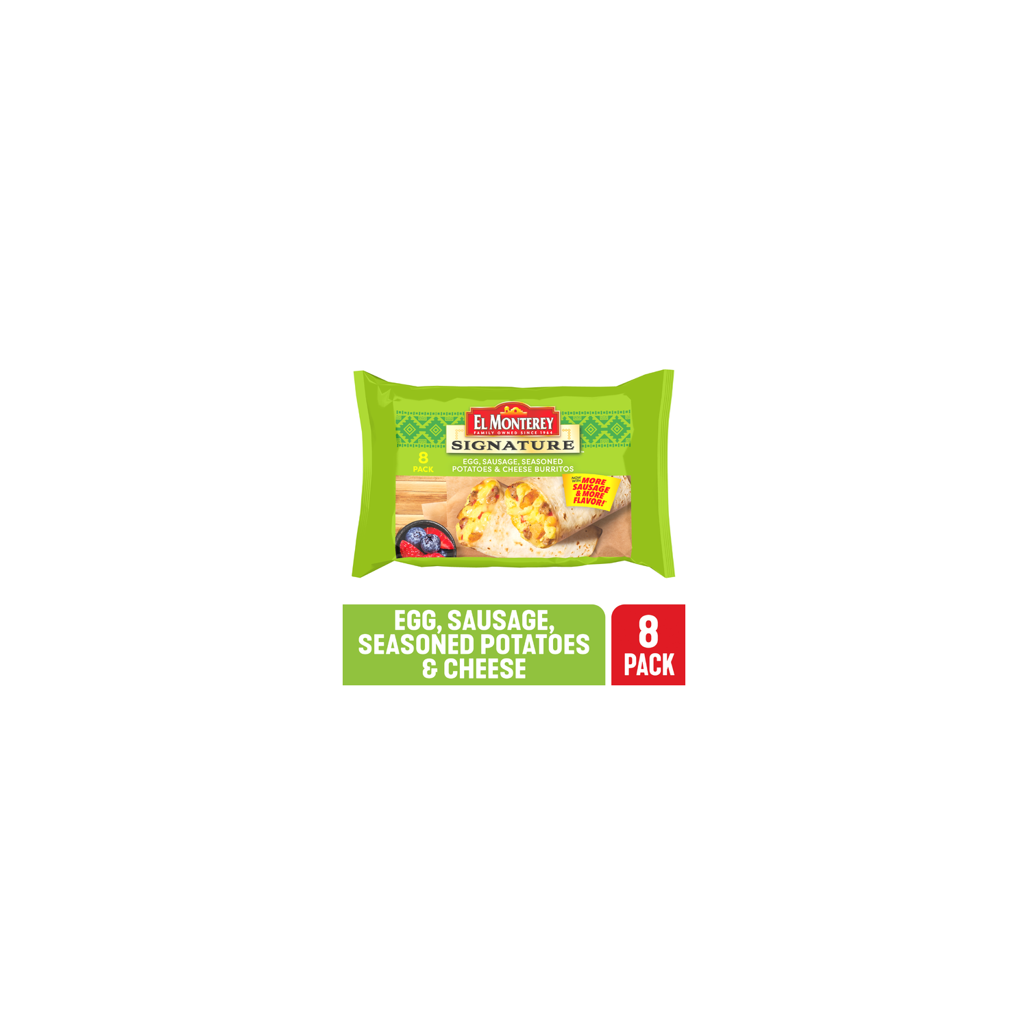 El Monterey El Monterey Signature Egg, Sausage, Cheese & Potato Burritos - 4.5 Ounce - 8 Count Image 1 of 4