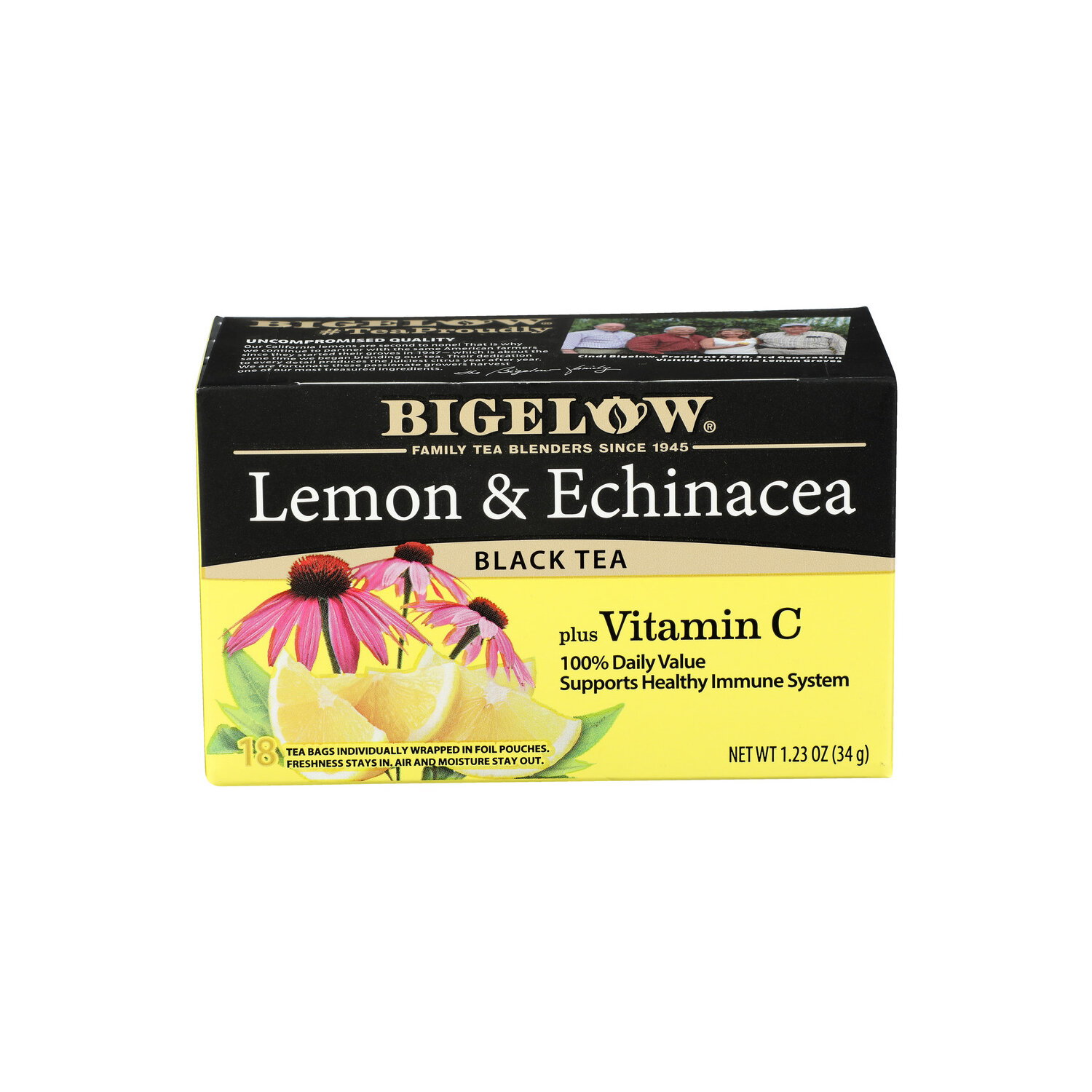 Bigelow Strong Black Tea With Citrus Lemon Bags Echinacea Vitamin C, Tea, Bags - 0.068 Ounce - 18 Count Image 1 of 4