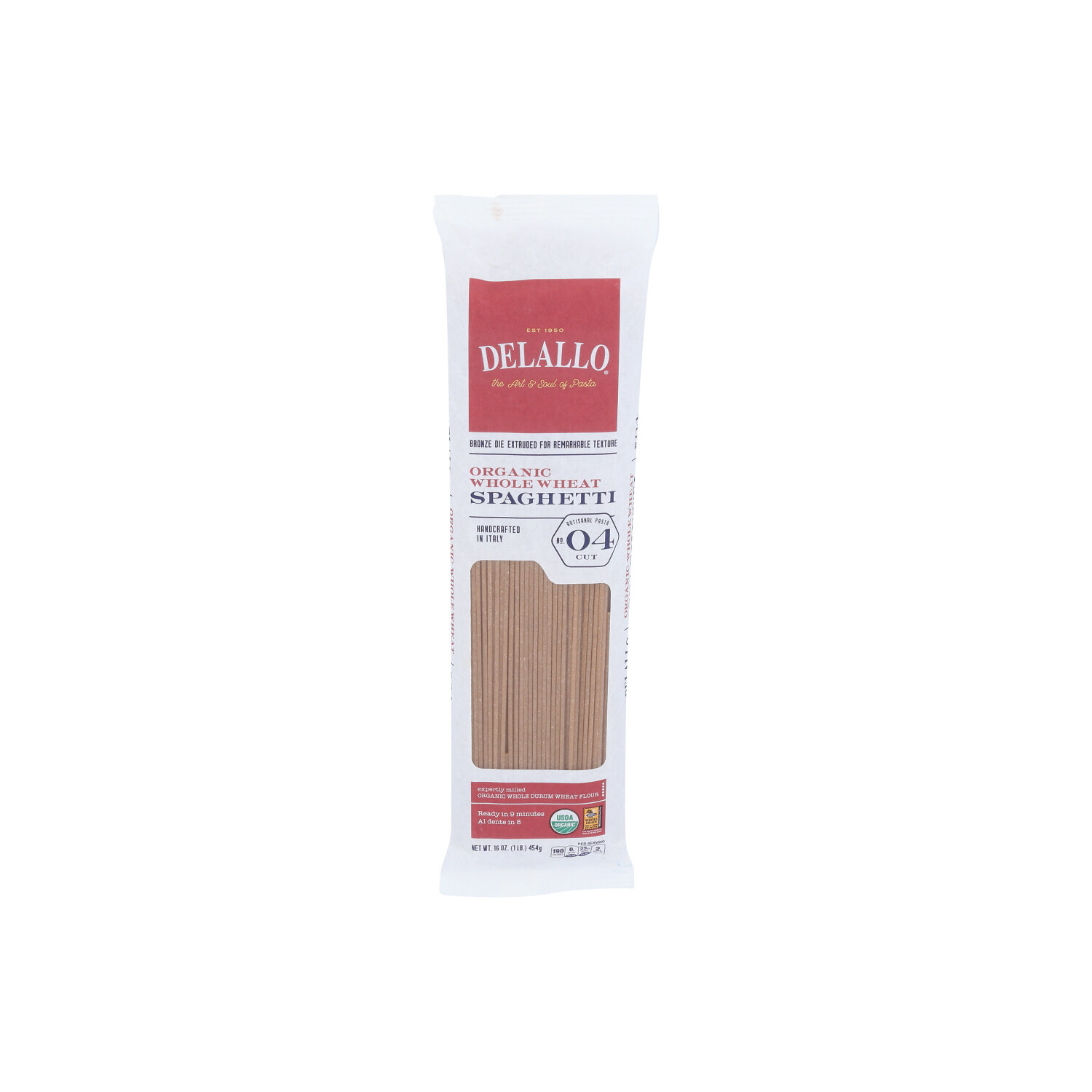 Delallo Organic Whole Wheat Spaghetti 4 - 16 Ounce Image 1 of 4