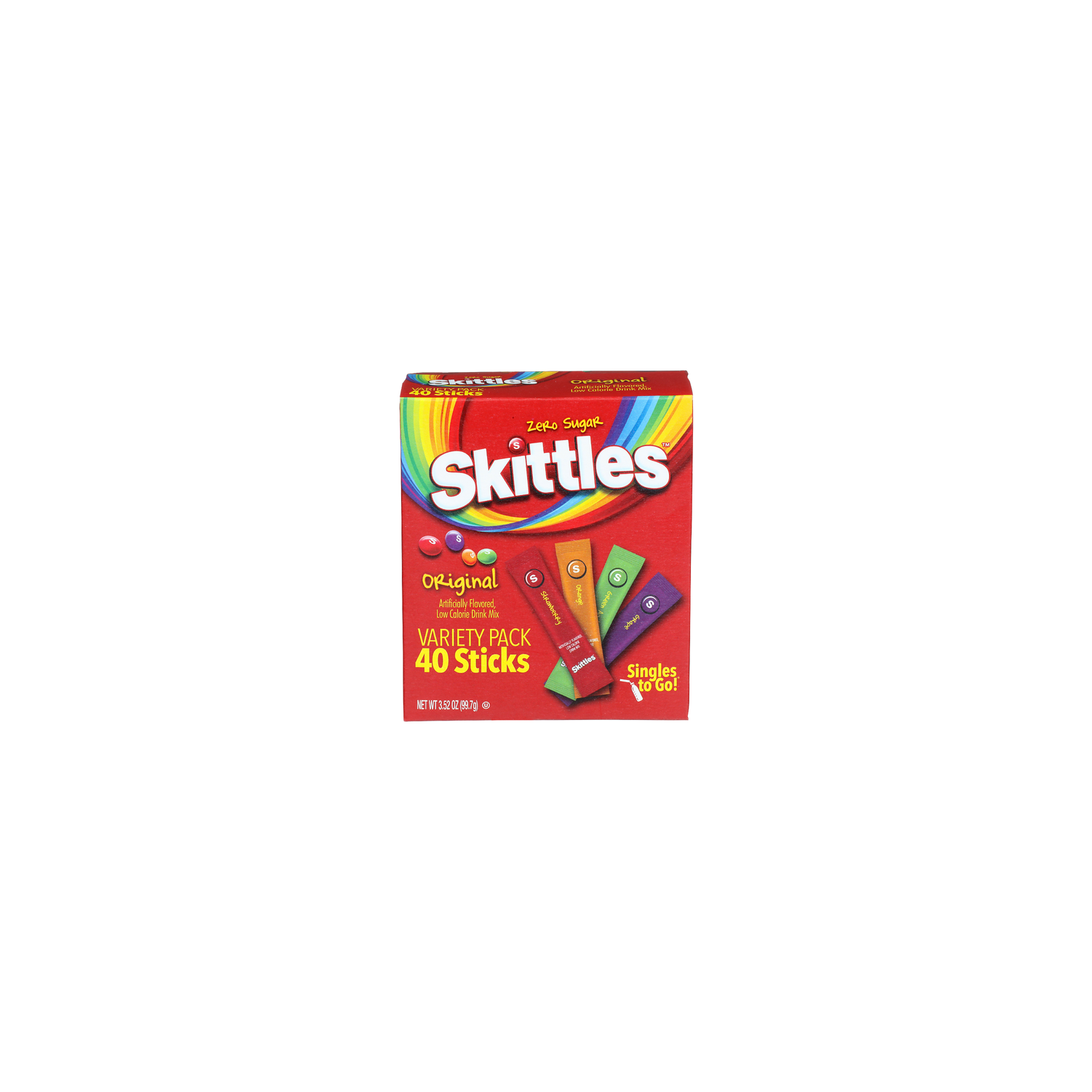 Skittles 4 Original Flavors! Strawberry Orange Green Apple Grape Drink Mix - 0.117 Ounce - 30 Count Image 1 of 4