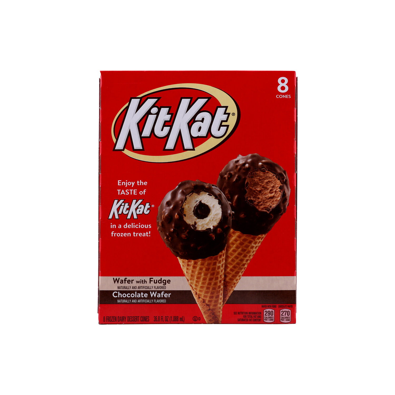Kit Kat Frozen Dairy Dessert Cones, Wafer With Fudge Chocolate - 4.6 Fluid Ounce - 8 Count Image 1 of 2