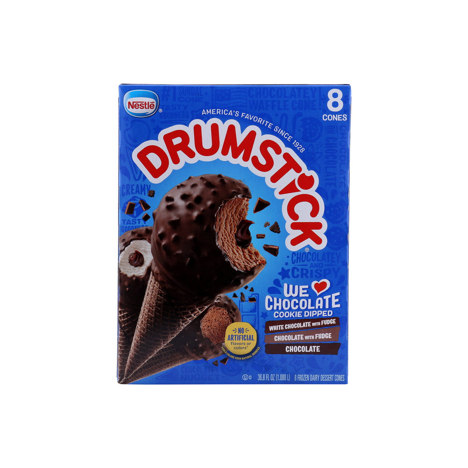 Drumstick Frozen Dairy Dessert Cones, We Love Chocolate, Cookie Dipped - 4.6 Fluid Ounce - 8 Count Image 1 of 2