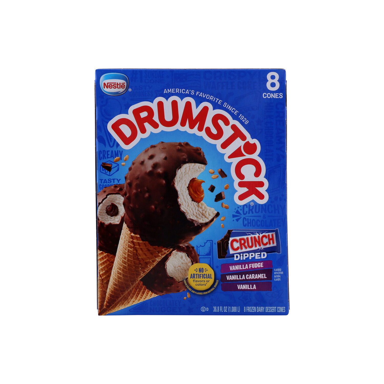 Drumstick Crunch Dipped Vanilla, Vanilla Caramel And Fudge Cones - 4.6  Fluid Ounce - 8 Count - Brookshire's, image size:1500x1500