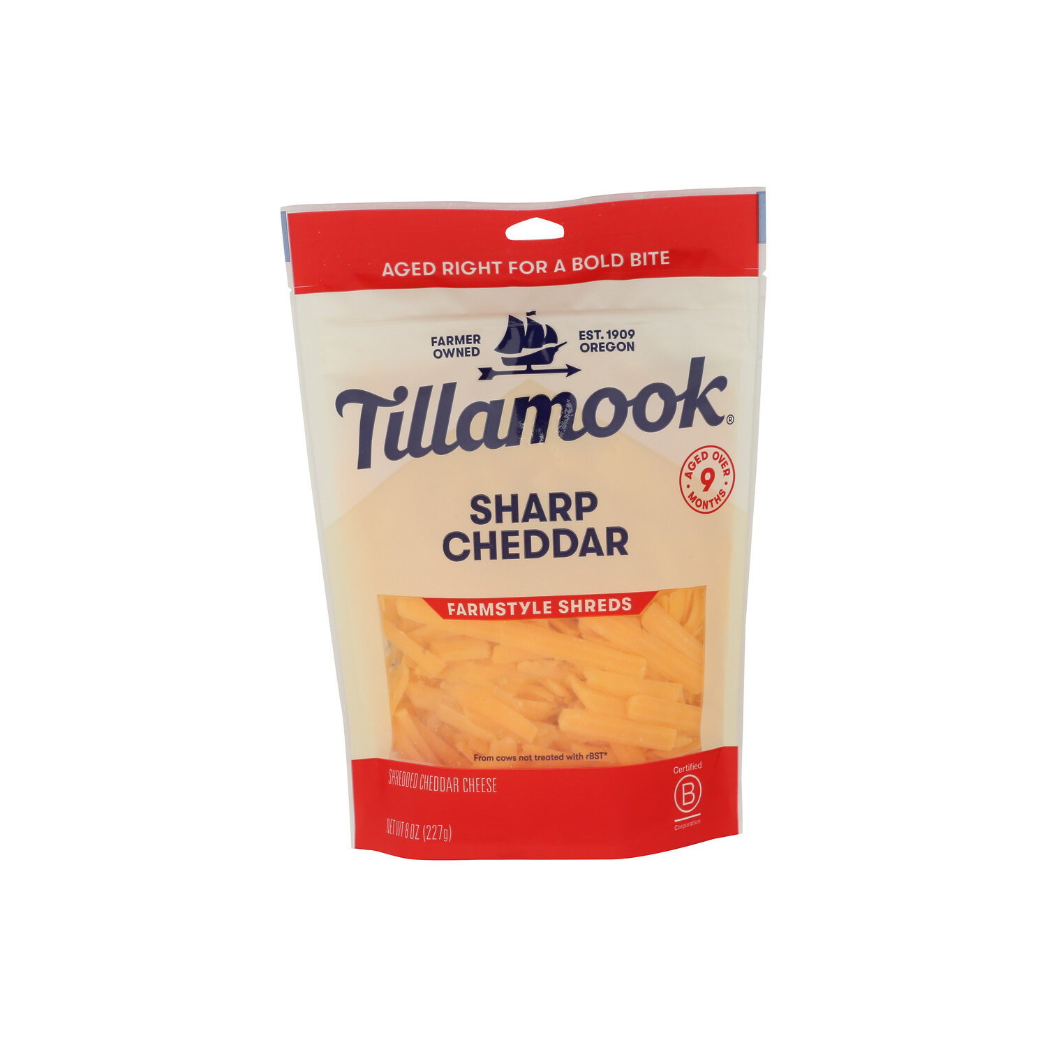 Tillamook Sharp Cheddar Shredded Cheese Farmstyle Shreds - 8 Ounce Image 1 of 4