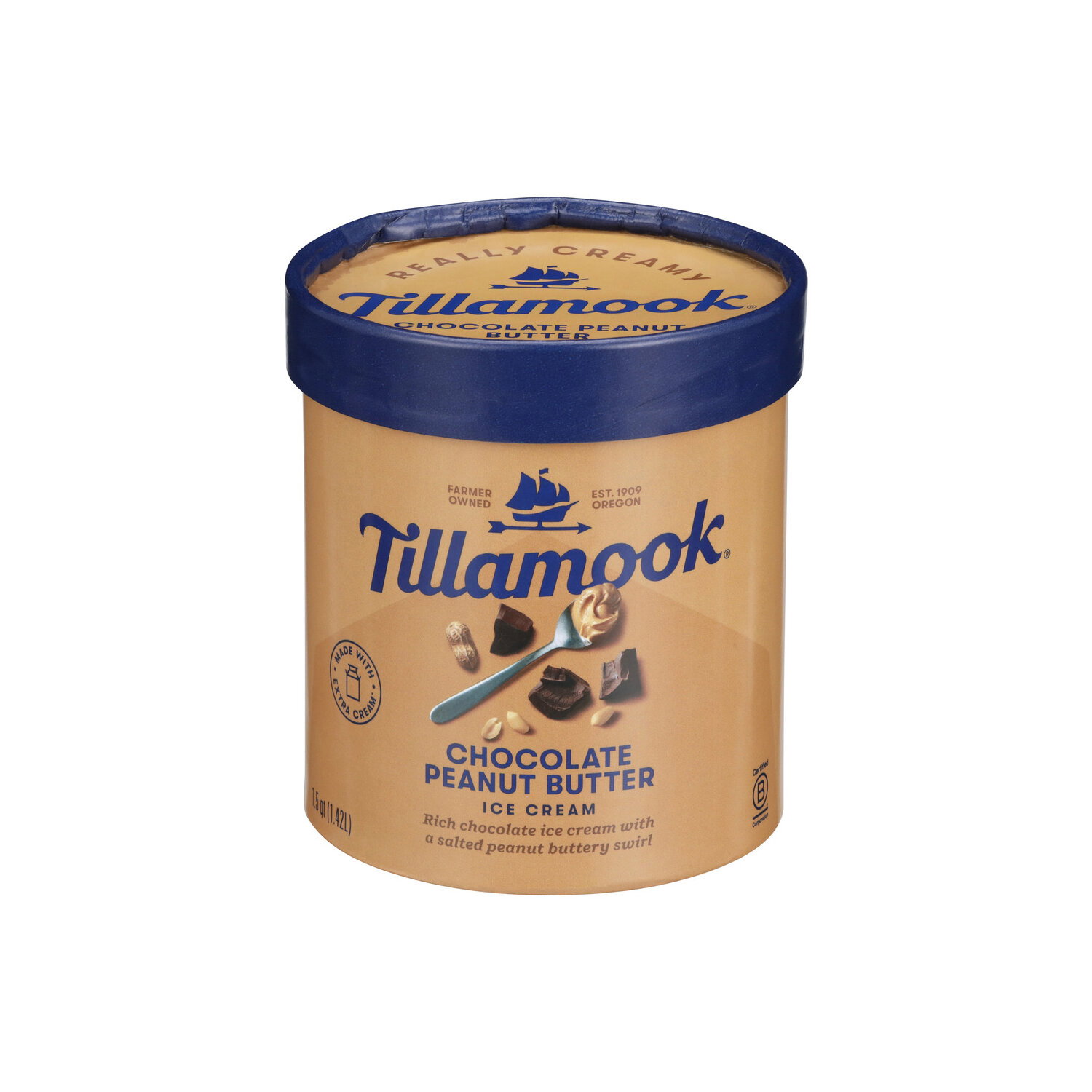 Tillamook Chocolate Peanut Butter Frozen Ice Cream - 1.5 Quart Image 1 of 4