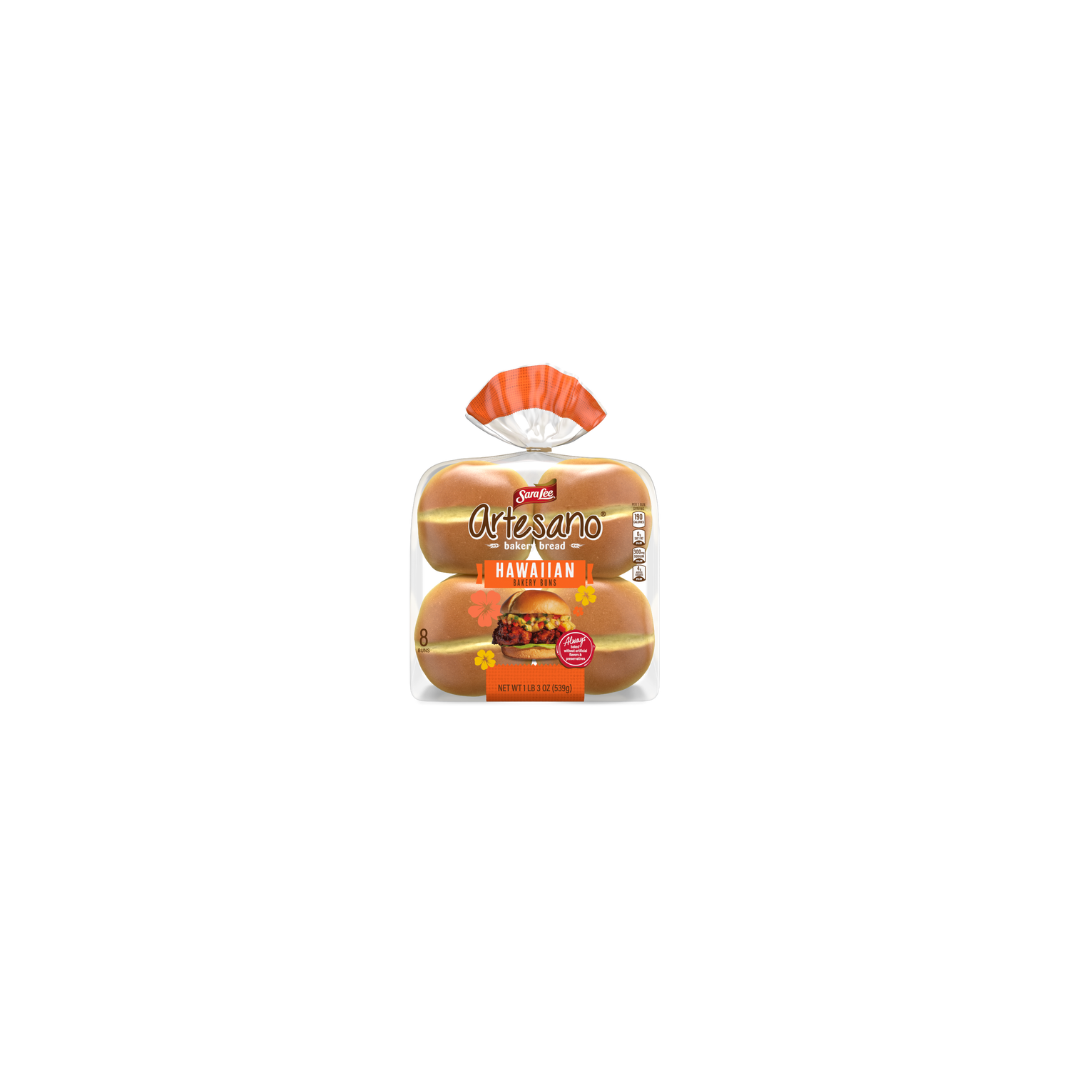 Sara Lee Artesano Hawaiian Bakery Buns, , Sweet Hamburger Bag - 19 Ounce Image 1 of 2