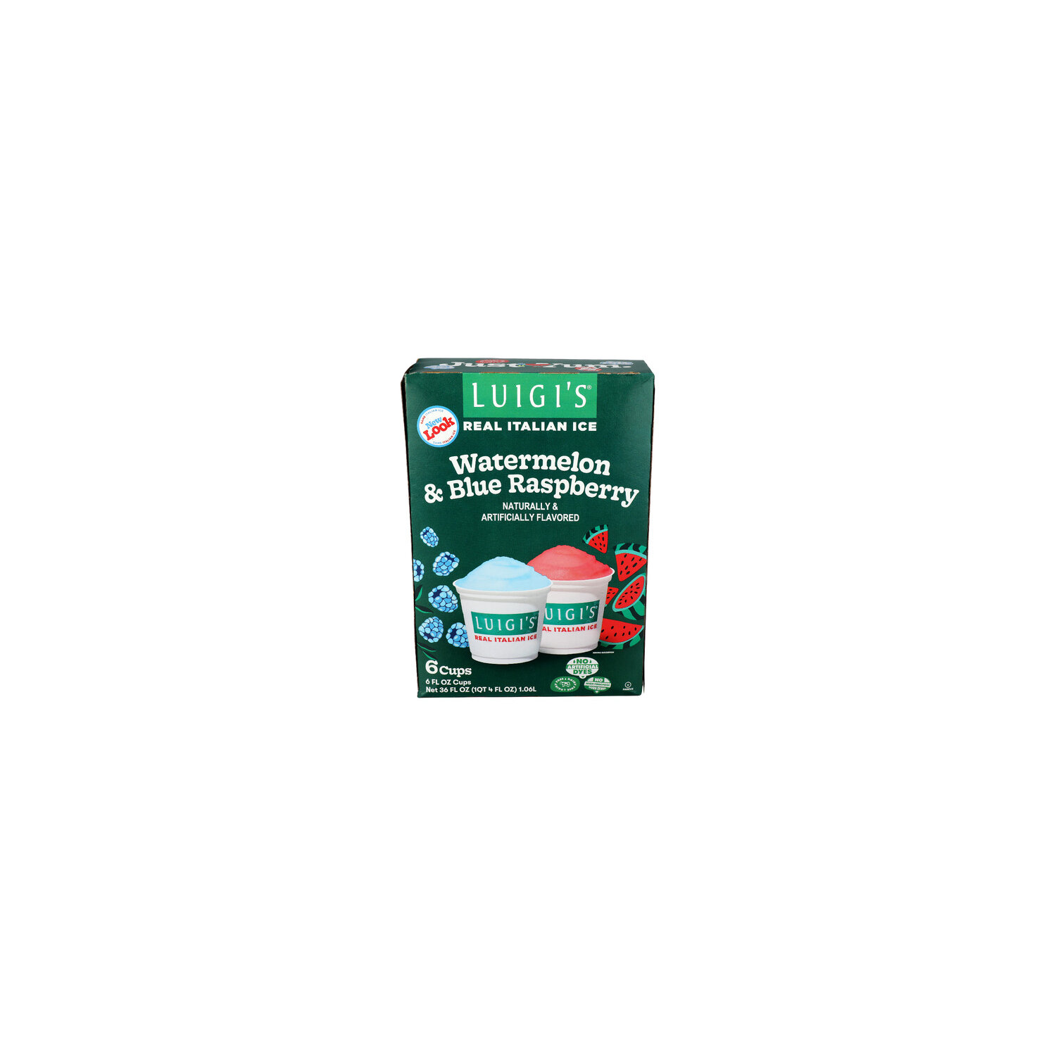 LUIGI's Watermelon Blue Raspberry Real Italian Ice Variety Pack - 6 Fluid Ounce - 6 Count Image 1 of 4