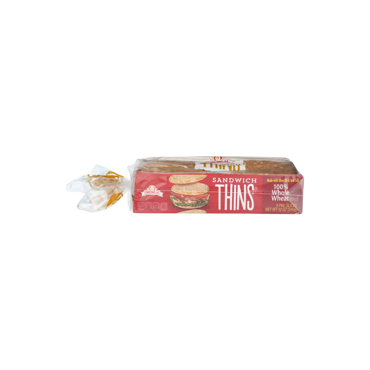 Oroweat Sandwich Thins 100% Whole Wheat - 2 Ounce - 6 Count Image 1 of 4