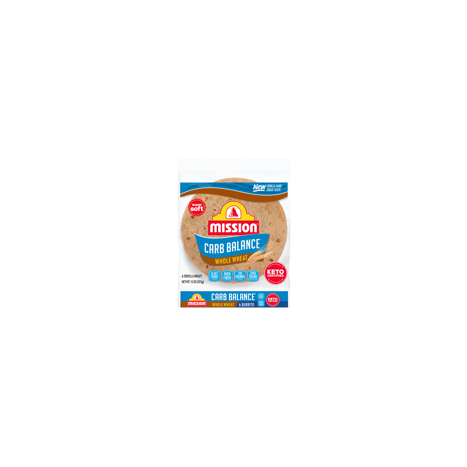 Mission Carb Balance Whole Wheat Flour Tortillas, Burrito Size - 2.5 Ounce - 6 Count Image 1 of 4