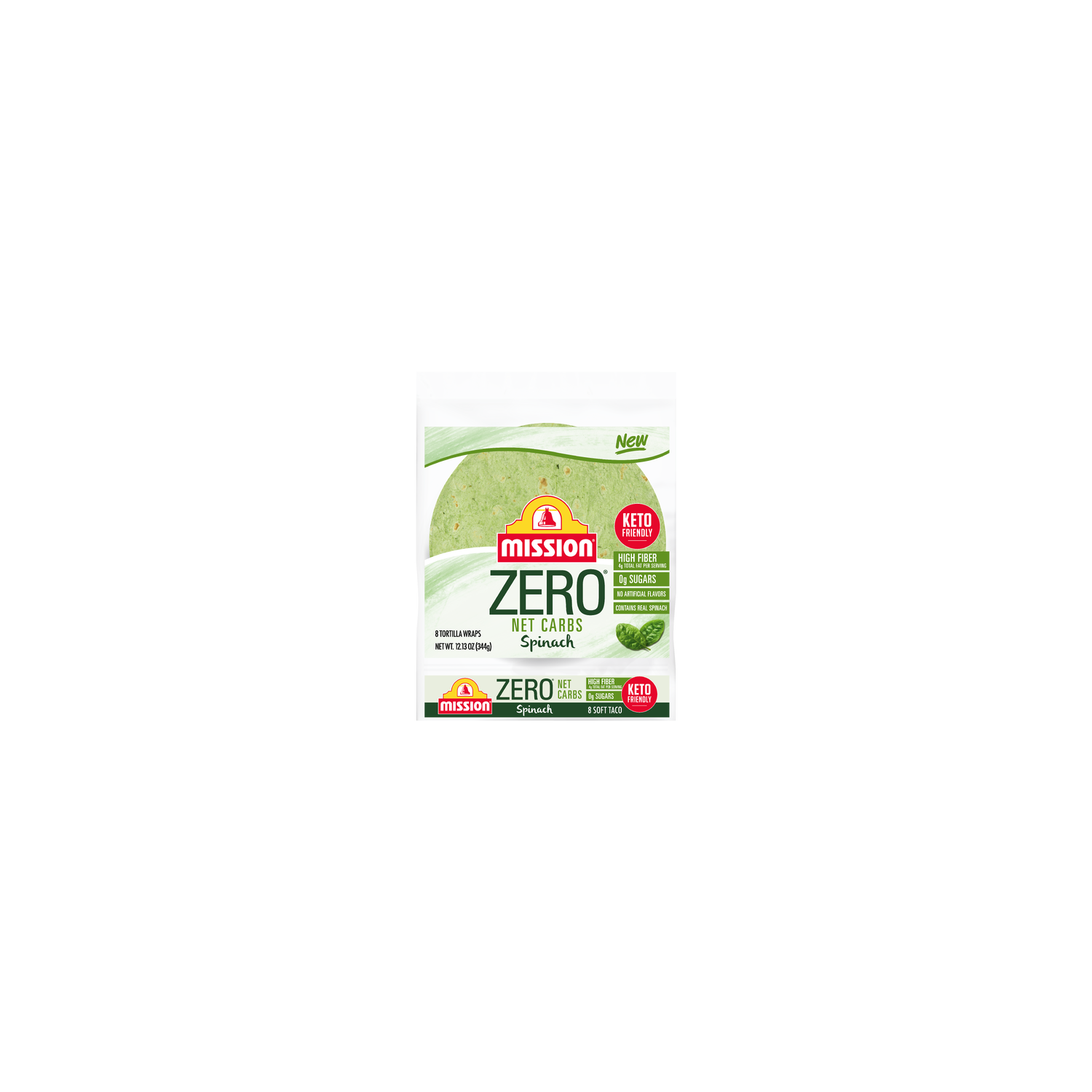 Mission Zero Net Carbs Spinach Flour Tortillas, Soft Taco Size - 8