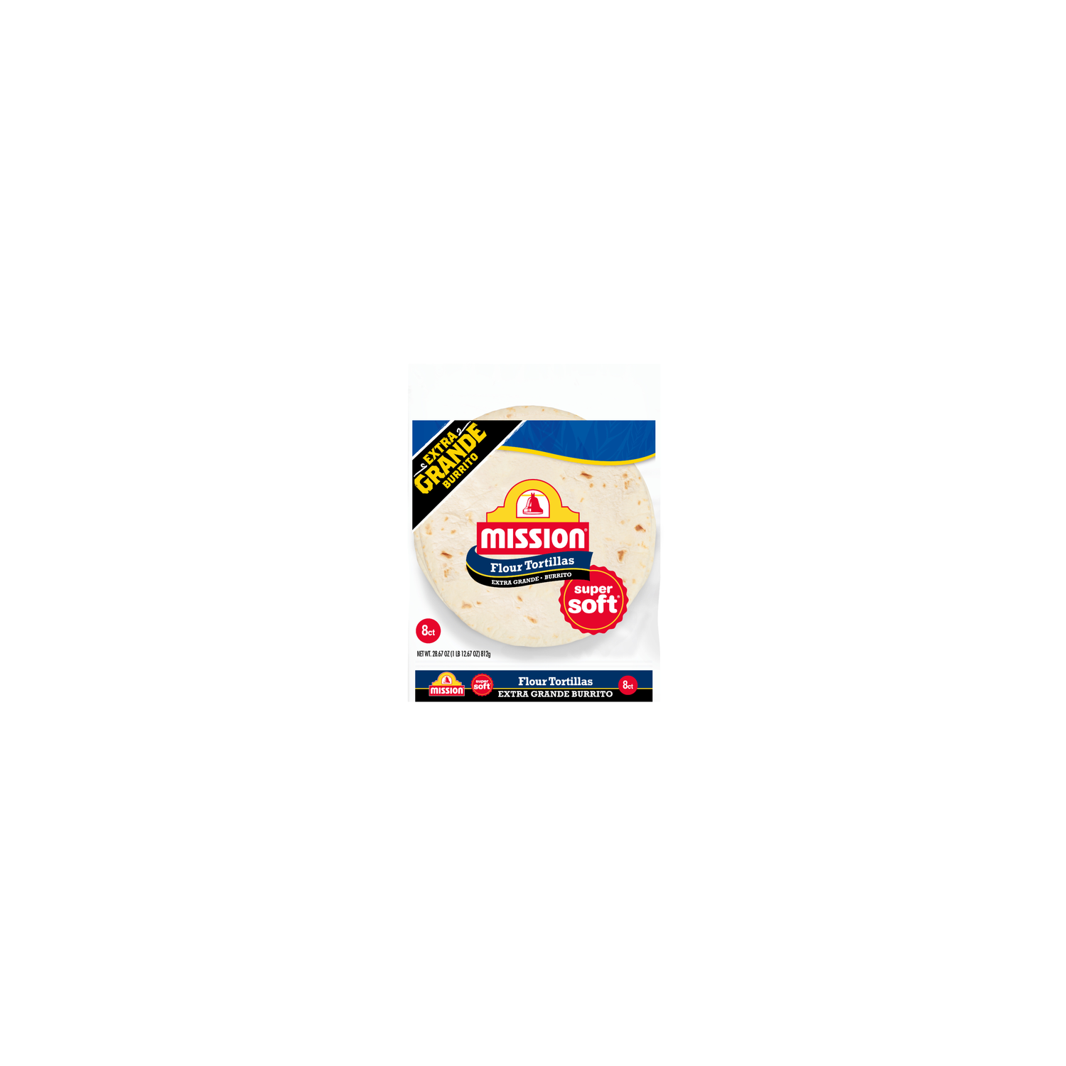 Mission Super Soft Flour Tortillas, Xl Burrito Size - 3.584 Ounce - 8 Count Image 1 of 4