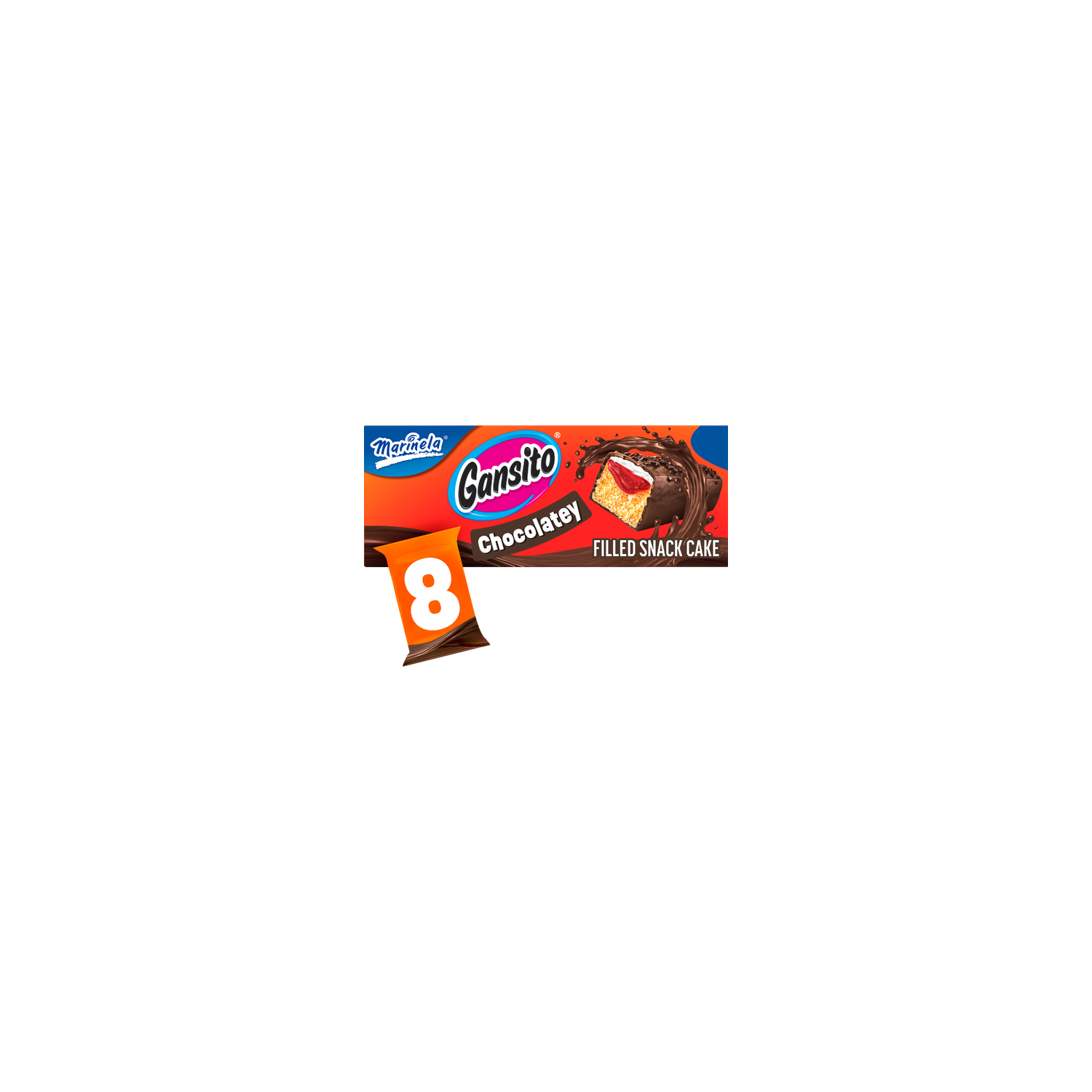 Marinela Gansito Chocolatey Filled Snack Cake, 8 Packs, Strawberry, Chocolate And Crème Cakes, Multipack - 14.08 Ounce Image 1 of 4