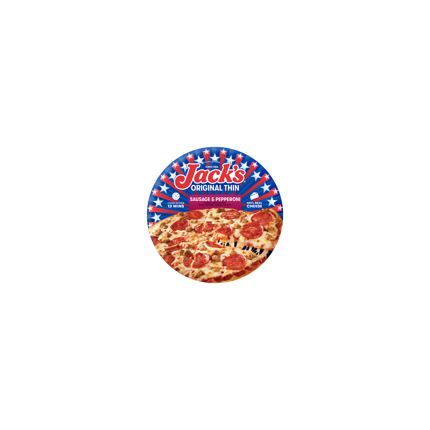 Jack's Original Thin Crust Sausage And Pepperoni Pizza Meat Frozen - 15 Ounce Image 1 of 4