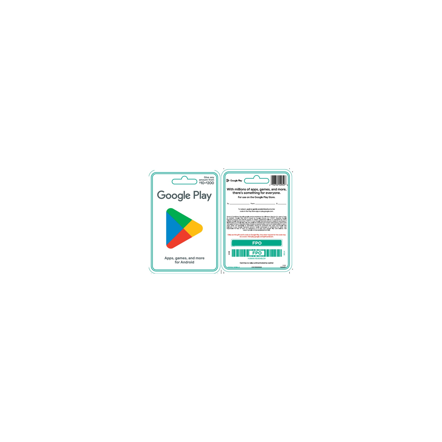 Google Us $10-200 Play - 1 Each