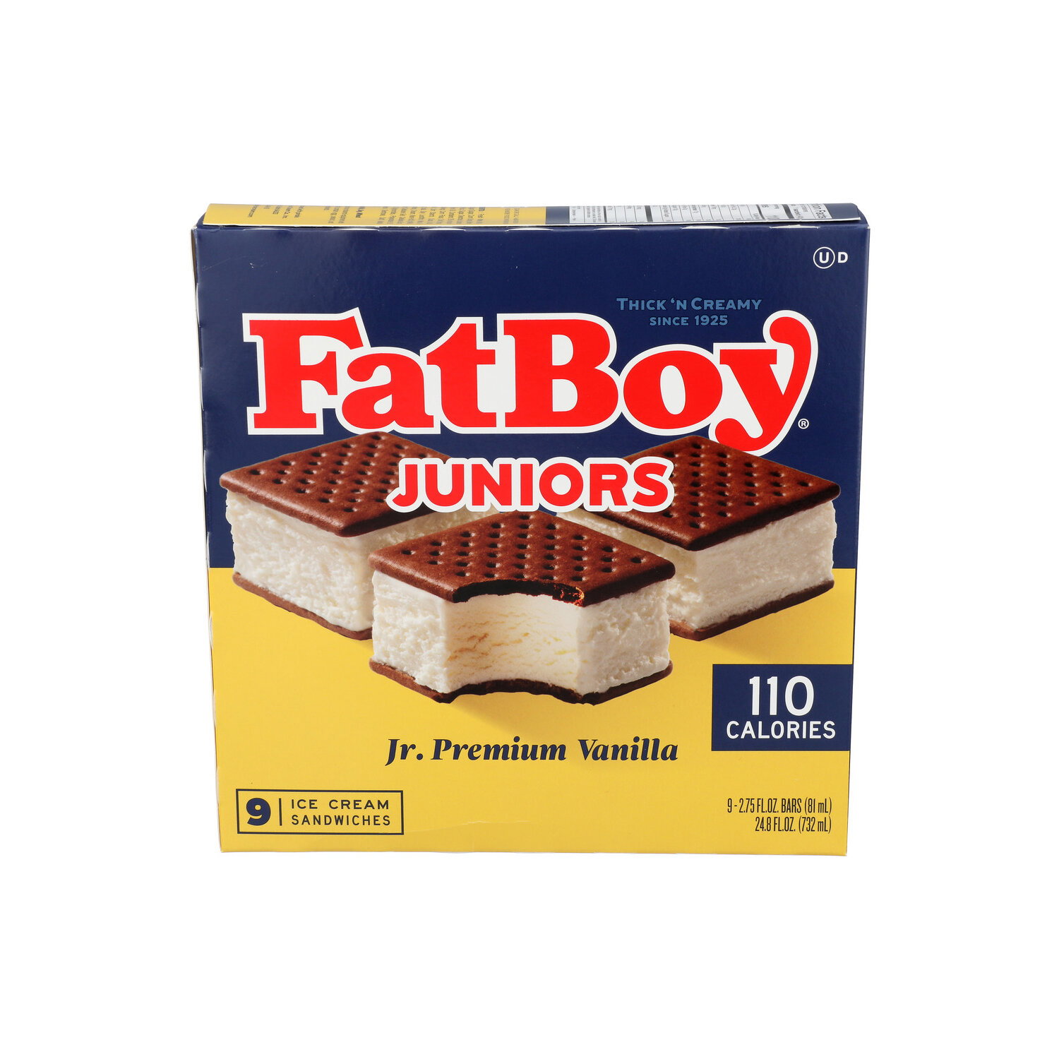 Jolly Llama JR. Vanilla Fatboy Ice Cream Sandwich - 2.75 Fluid Ounce - 9 Count