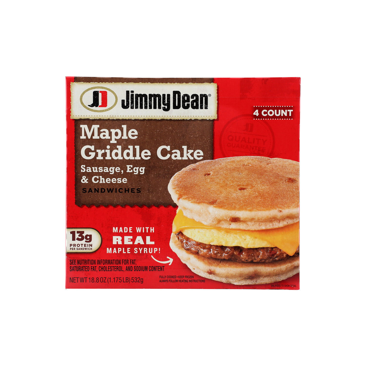 Jimmy Dean Sausage, Egg And Cheese Maple Griddle Cake Sandwiches - 4.7 Ounce - 4 Count Image 1 of 2