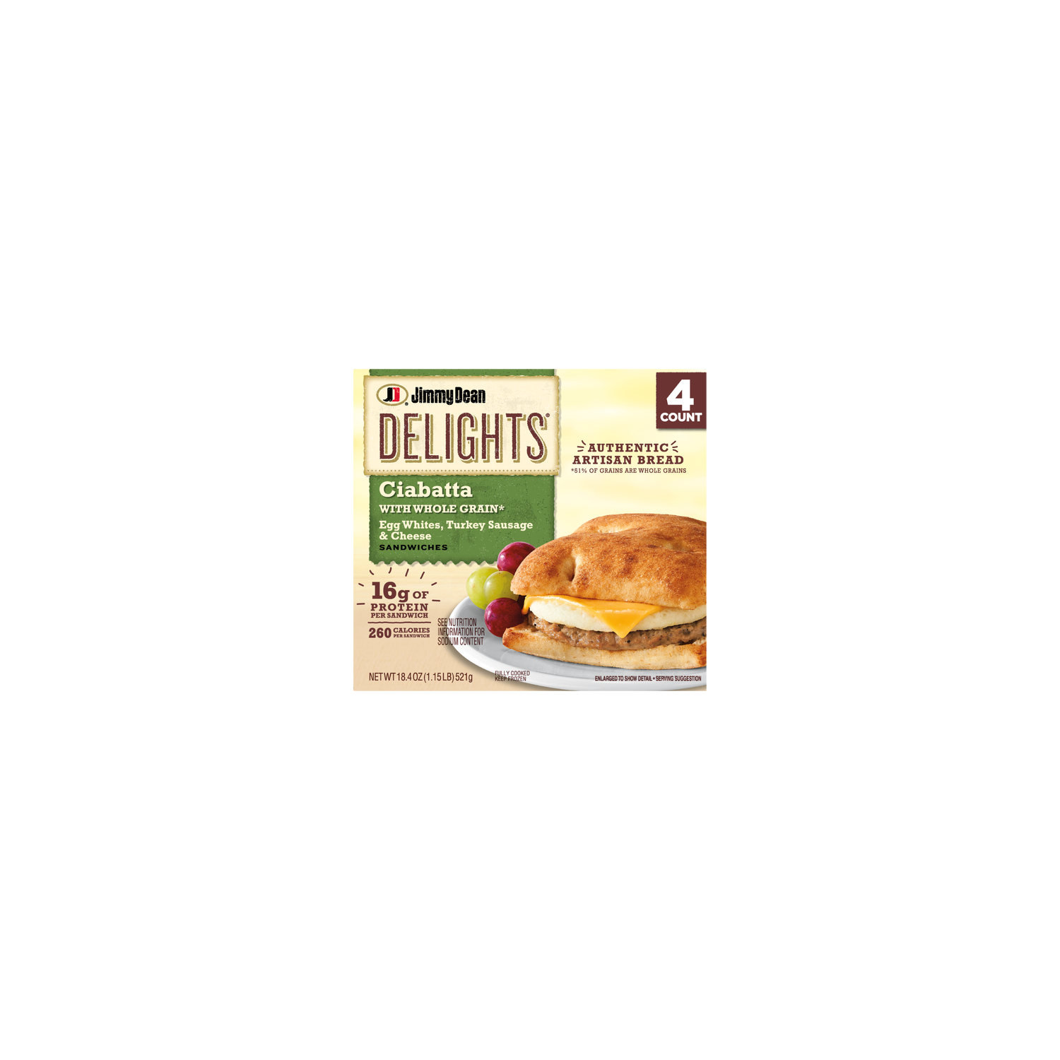 Jimmy Dean Delights Turkey Sausage, Egg White And Cheese Ciabatta Sandwiches, Pack, Box - 18.4 Ounce Image 1 of 2