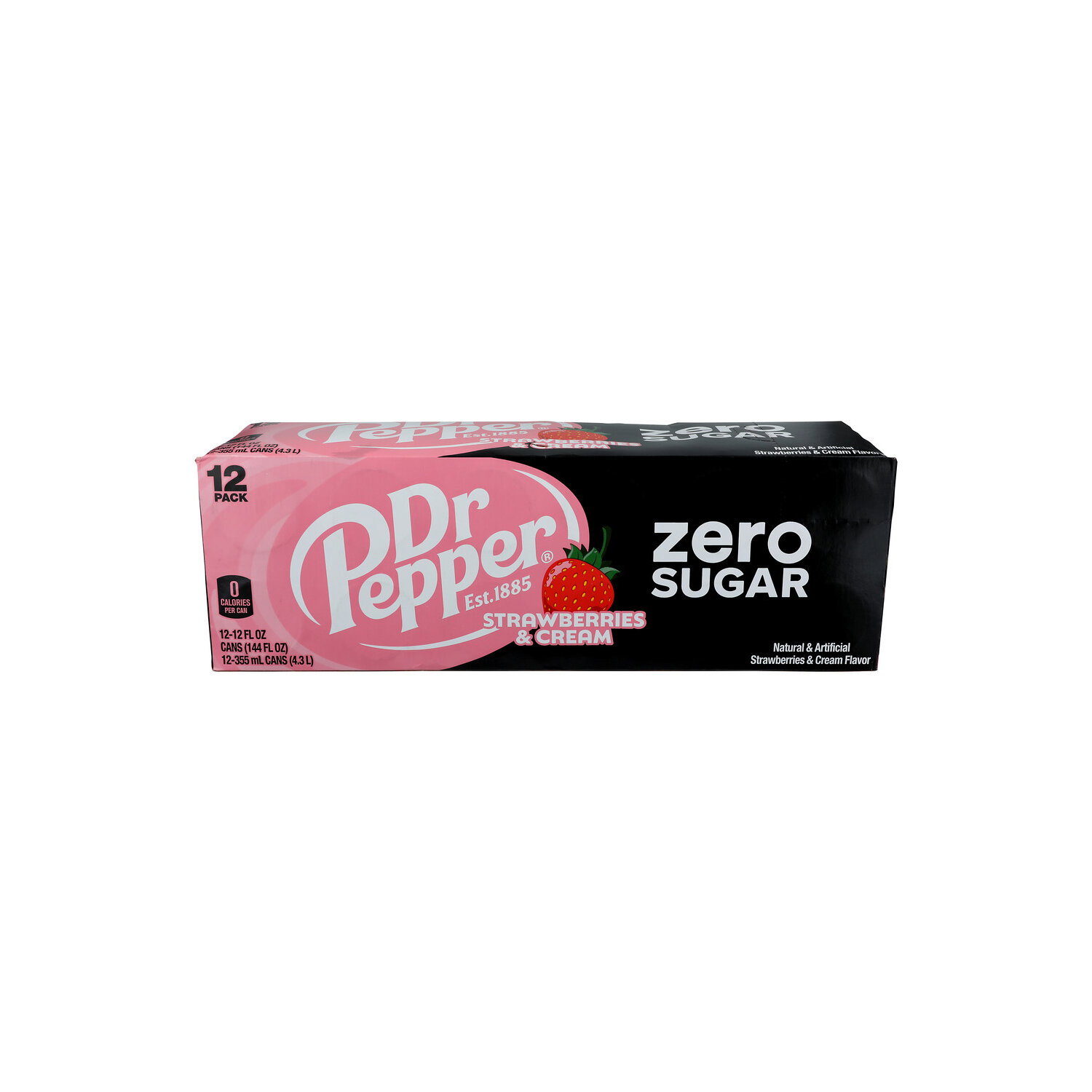 Dr. Pepper Zero Sugar Strawberry & Cream Soda Soft Drinks - 12