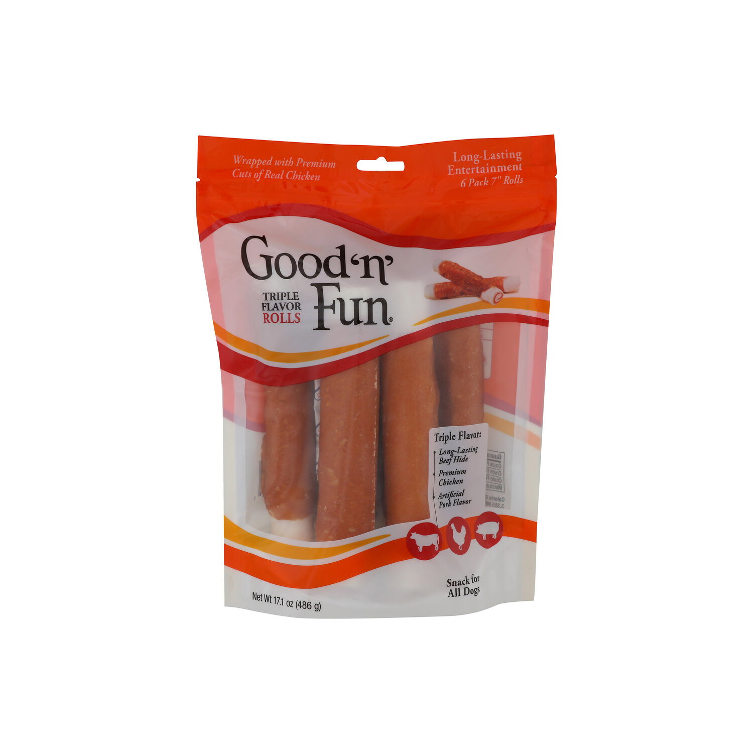 Good 'n' Fun Dog Snacks, Rolls, Triple Flavor - 2.85 Ounce - 6 Count Image 1 of 4