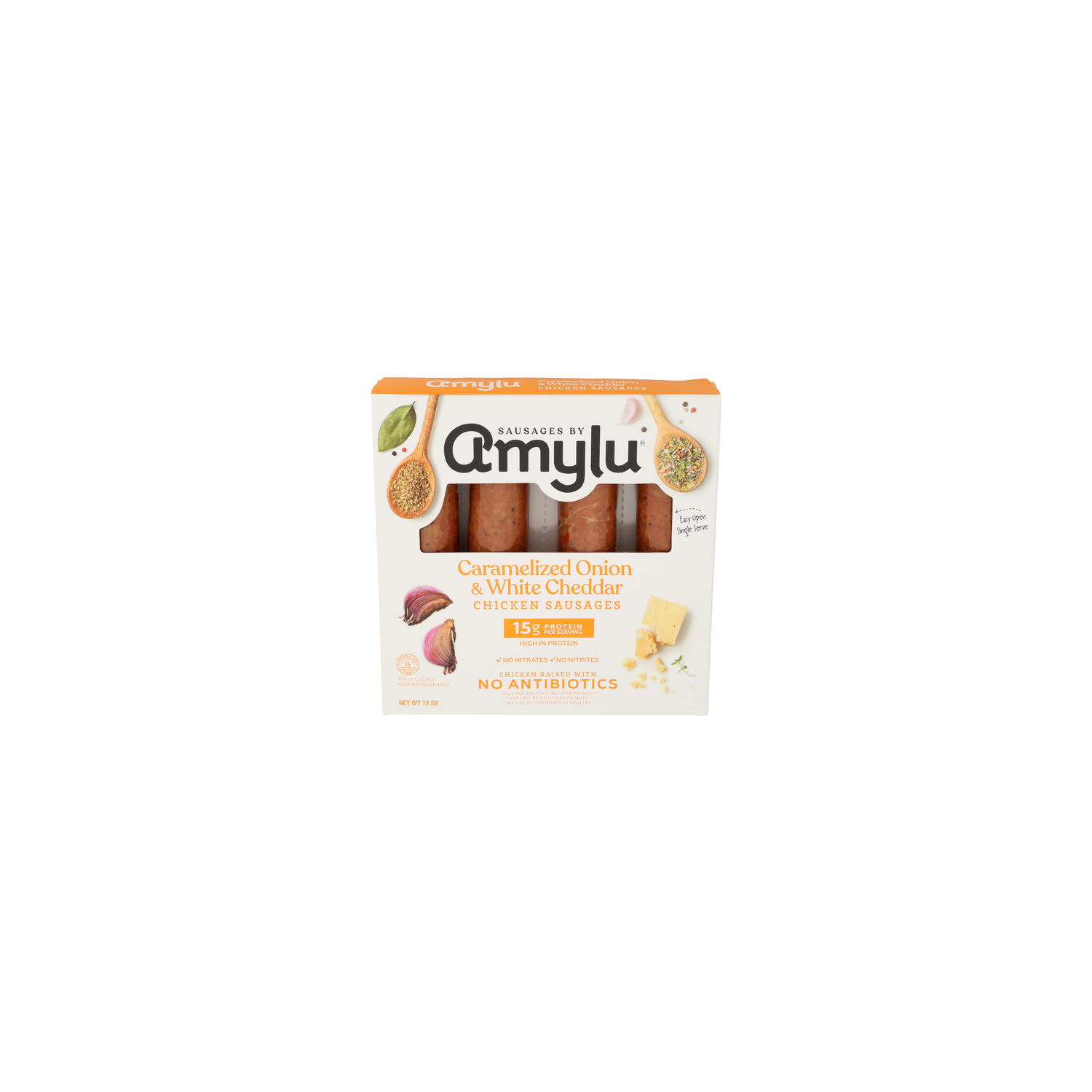 Amylu Foods Caramelized Onion & White Cheddar Chicken Sausage - 12 Ounce Image 1 of 4
