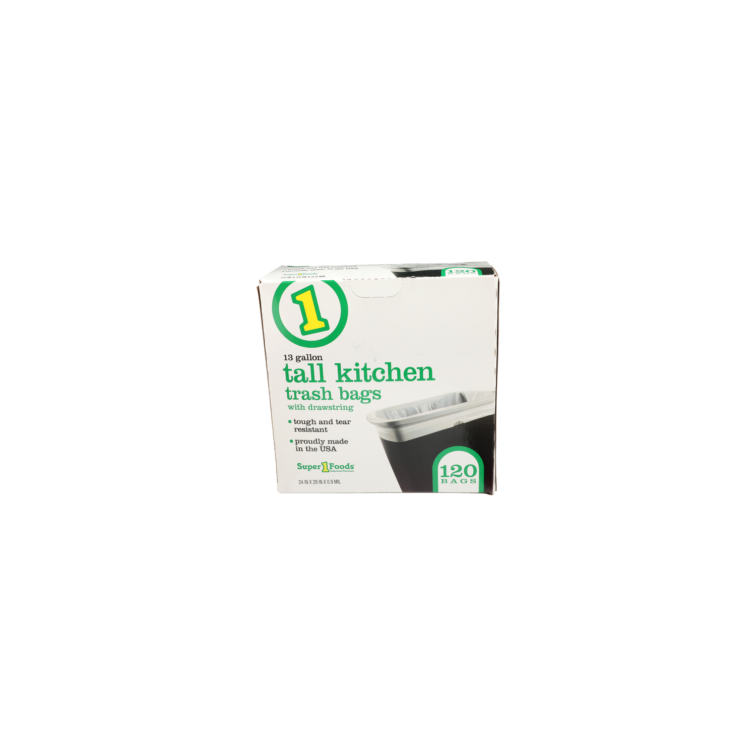 Super 1 Foods Tall Kitchen Drawstring Trash Bags - 120 Count Image 1 of 2