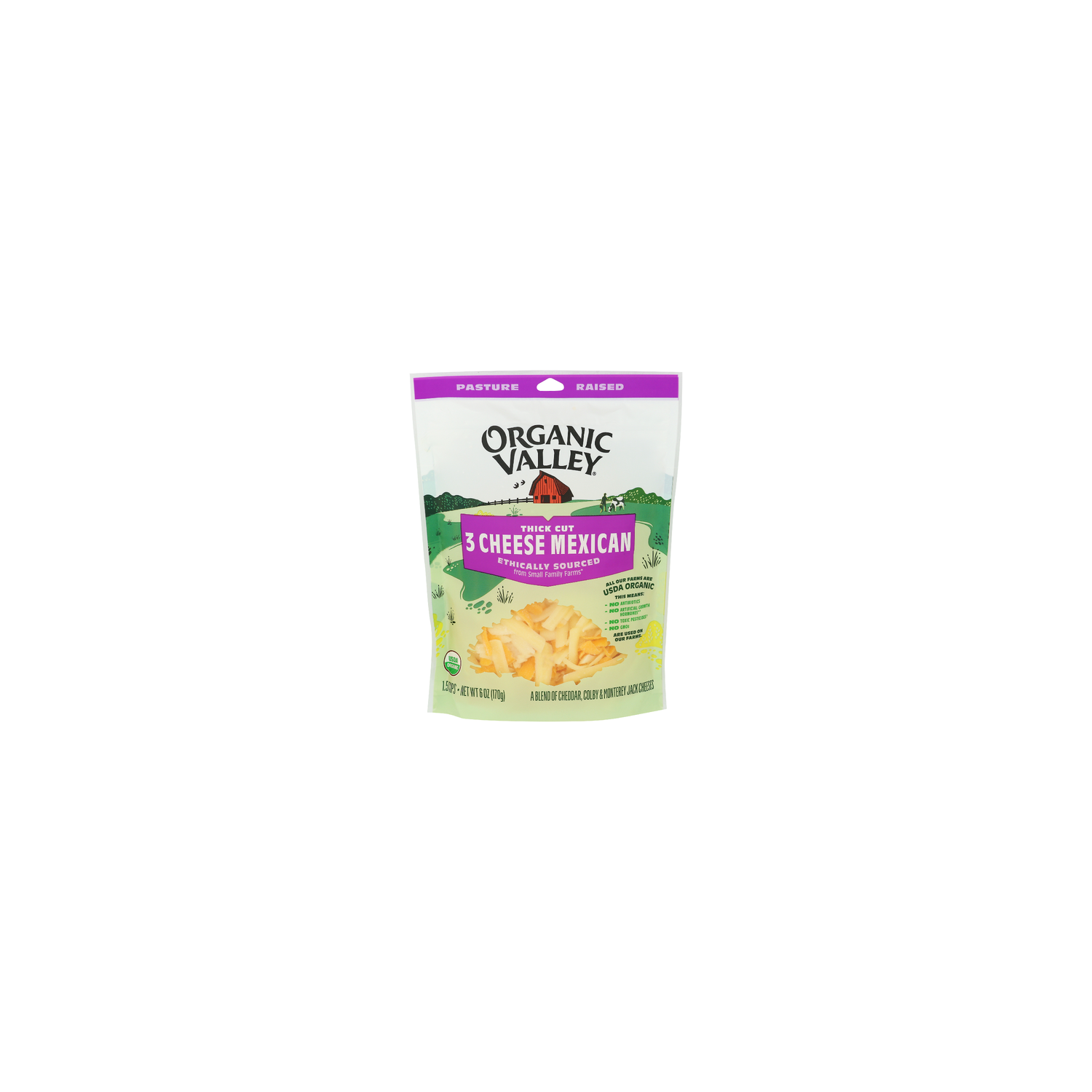 Organic Valley Unflavored 3 Cheese Organic Thick Cut Shredded Mexican Blend - 6 Ounce Image 1 of 4