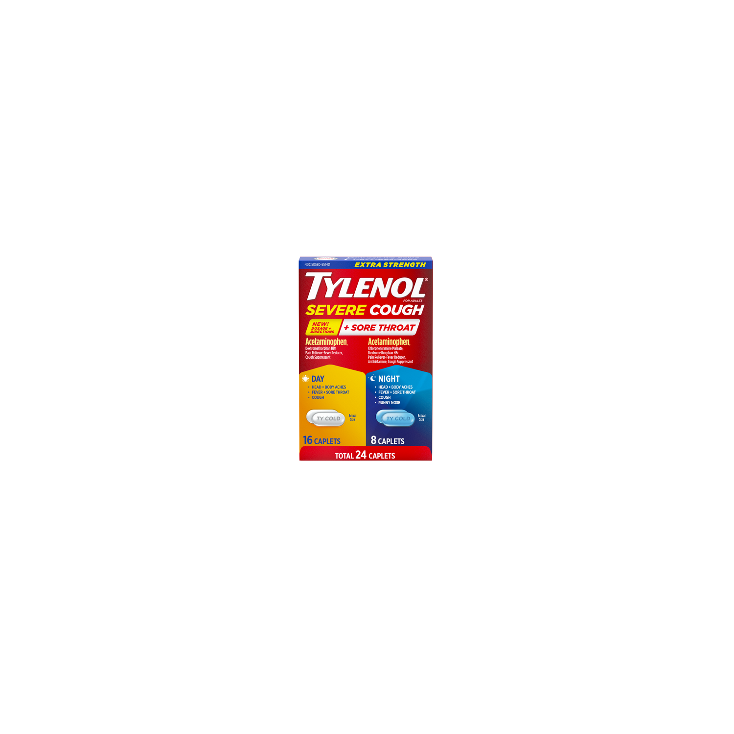 Tylenol Extra Strength Severe Cough + Sore Throat Day & Night Caplets - 24 Count Image 1 of 2