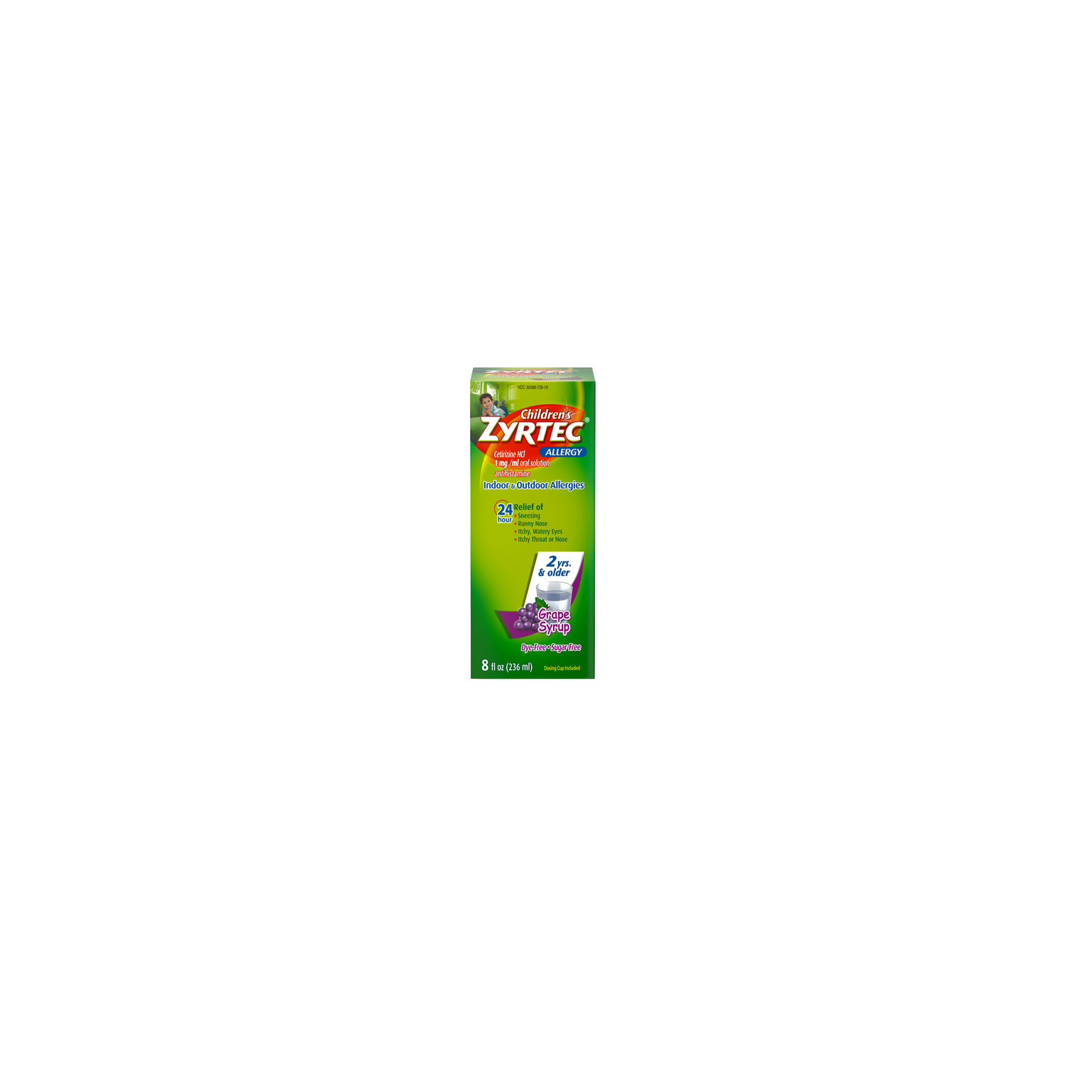 Zyrtec Children's Allergy Syrup, Dye-Free, Sugar-Free, Grape - 8 Ounce Image 1 of 2